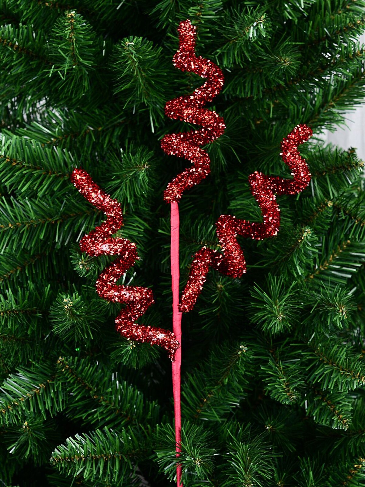 44cm Red Metallic Tinsel Fleck Curly Swirl Christmas Stem — image 3