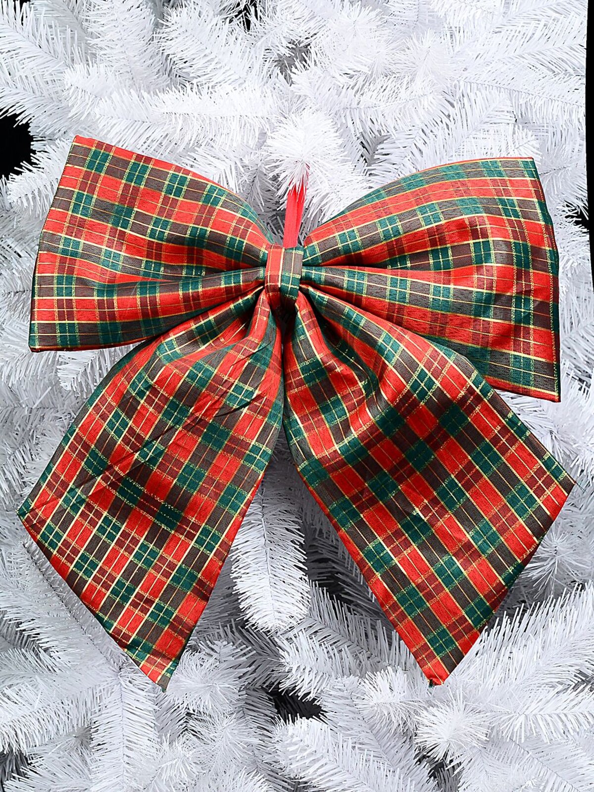 45cm Large Red, Green & Gold Tartan Moulded Display Bow — image 2