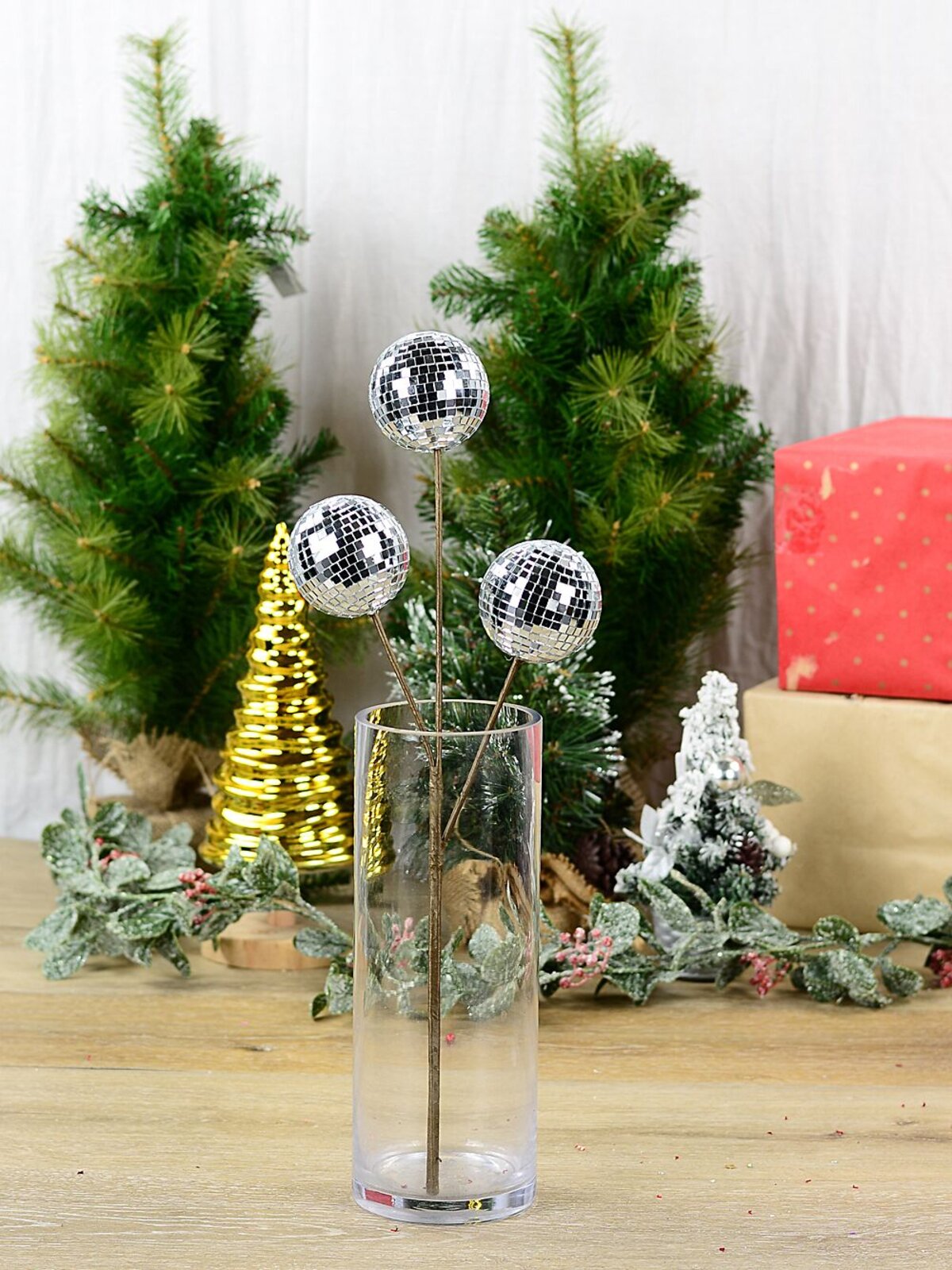 Silver Reflective Mirror Ball Spray Long Christmas Stem | 46cm — image 2