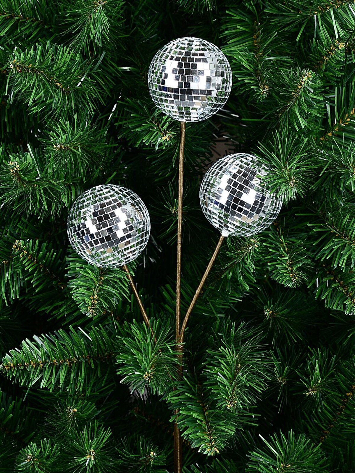 Silver Reflective Mirror Ball Spray Long Christmas Stem | 46cm — image 3