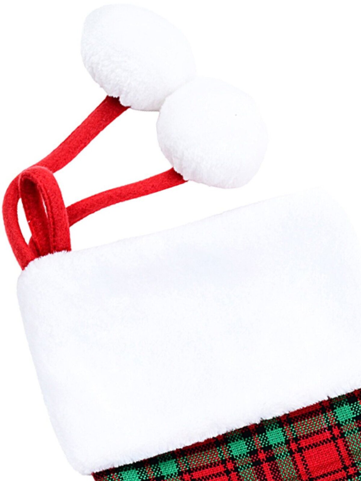 48cm Red & Green Tartan Stocking With White Cuff & Pom Poms — image 3