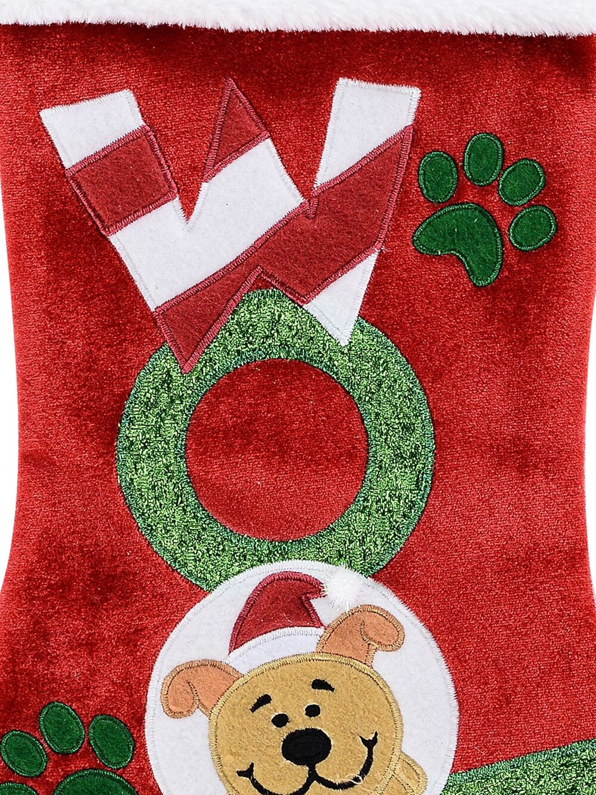 48cm Red Velvet WOOF, Paws & Puppy Embroidered Pet Stocking — image 3