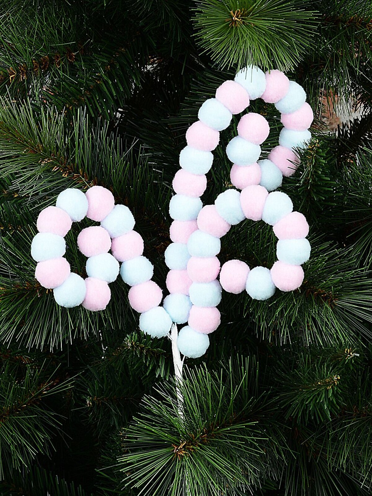 Baby Pink & Blue Pom Pom Ball Candy Canes Spray Long Christmas Stem | 49cm — image 3
