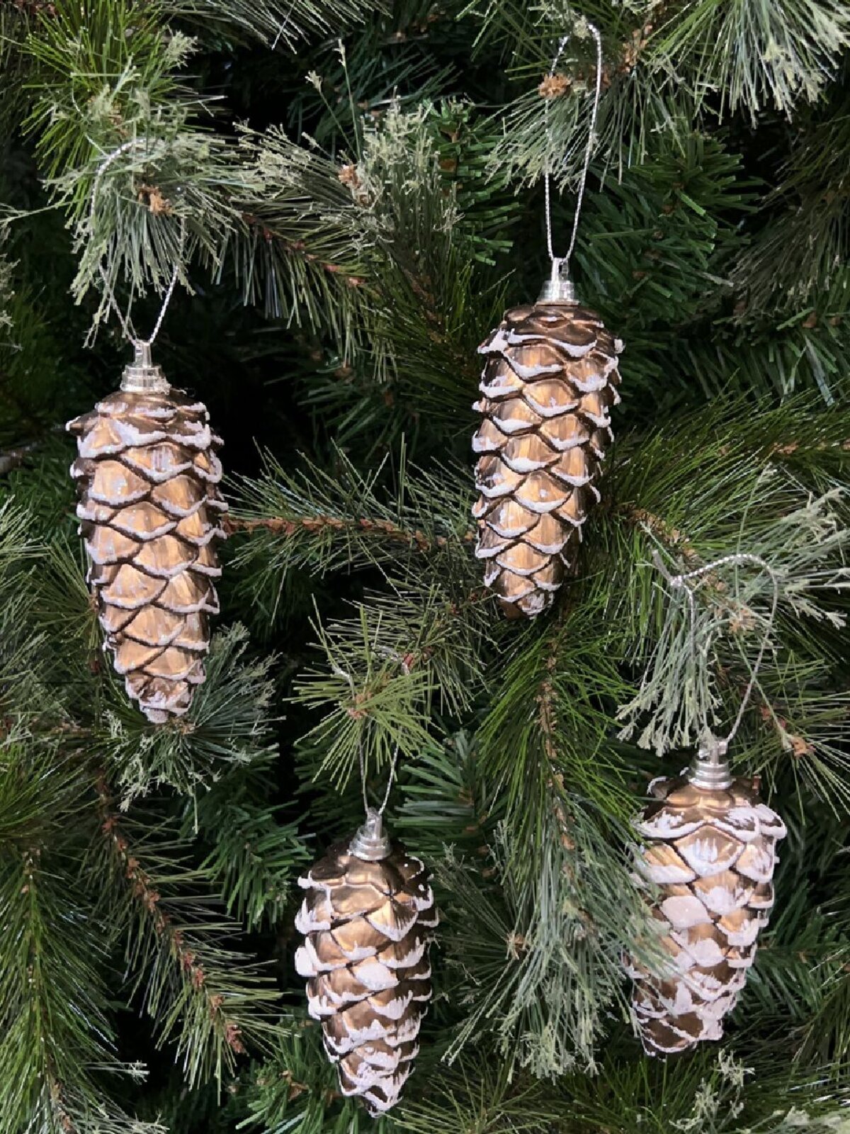 4x 11cm Rustic Natural Look Pinecones With Snow Frosted Tips — image 2