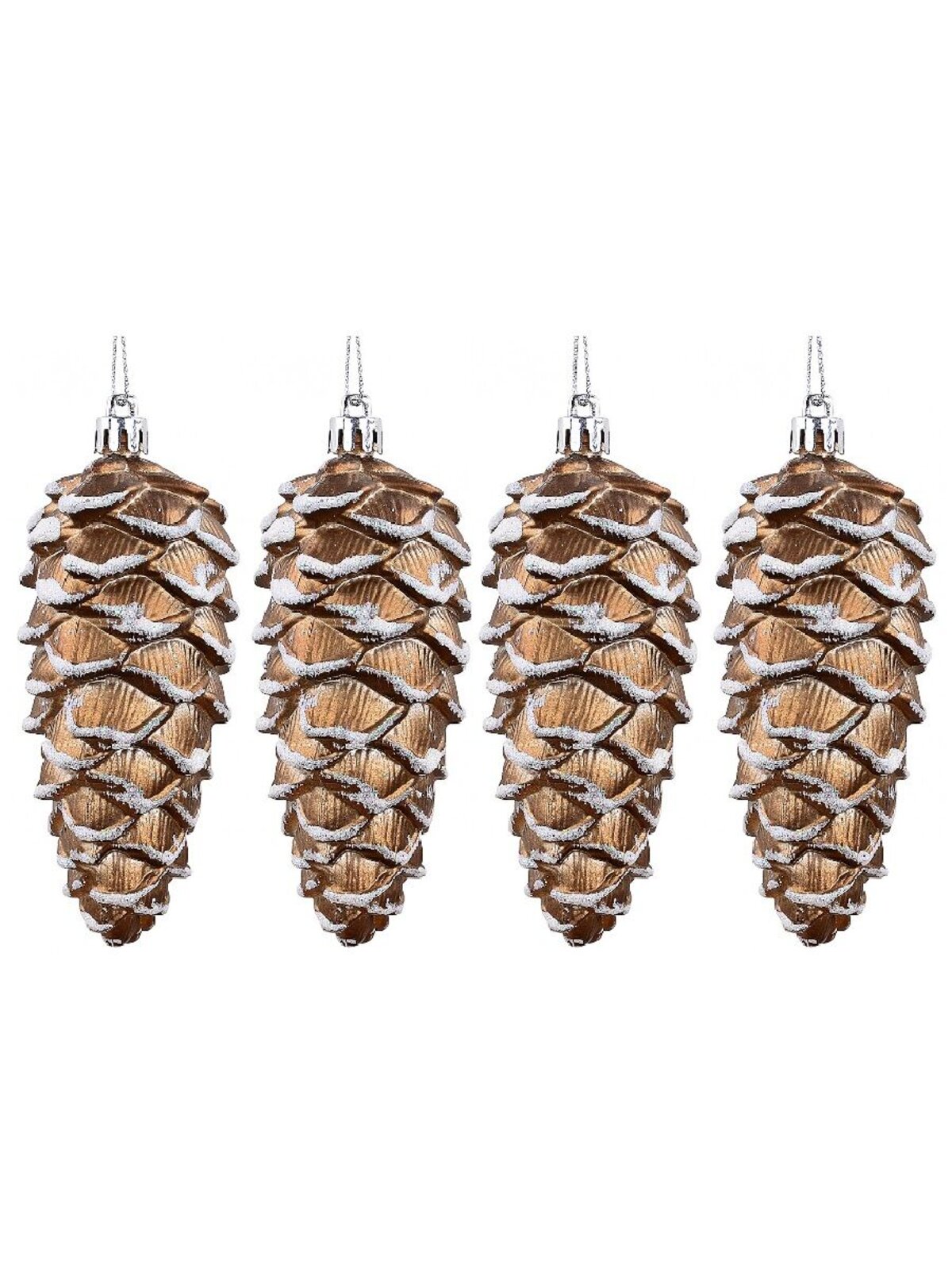 4x 11cm Rustic Natural Look Pinecones With Snow Frosted Tips — image 3