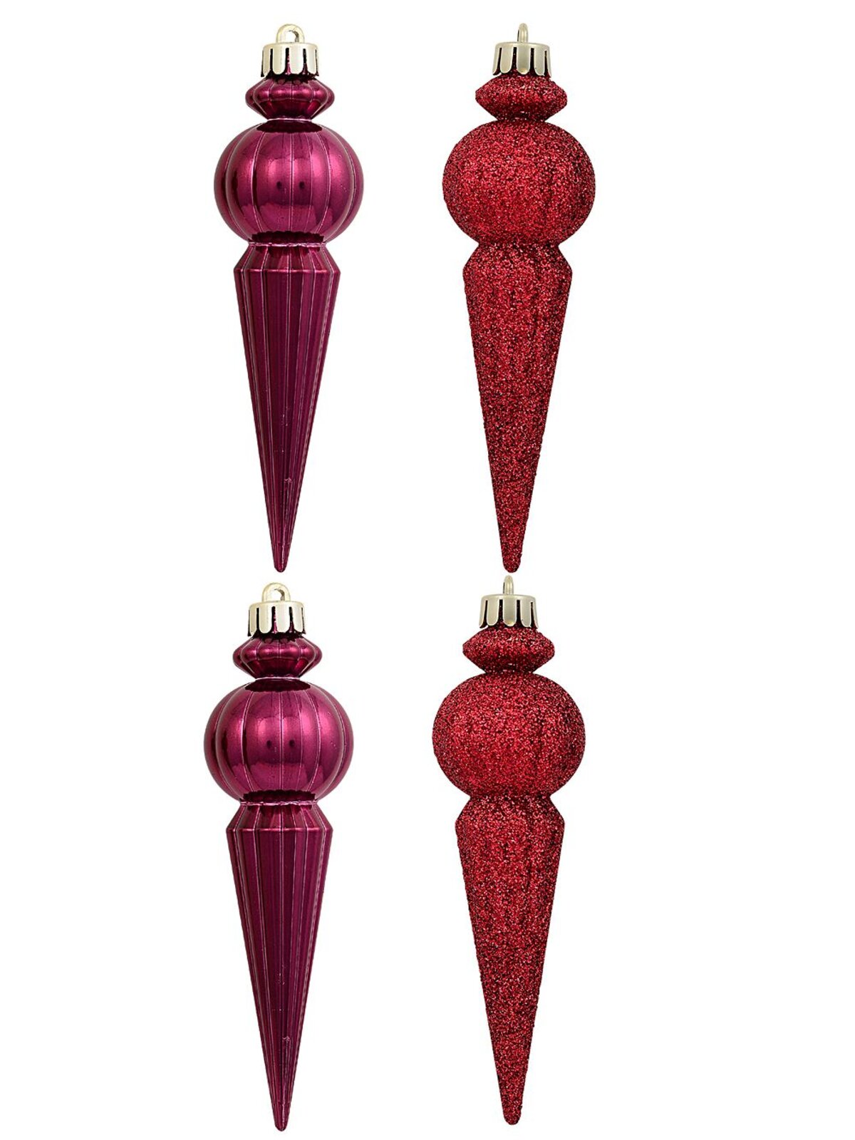 4x 15cm Shiny Burgundy & Red Glitter Christmas Finial Icicles — image 3