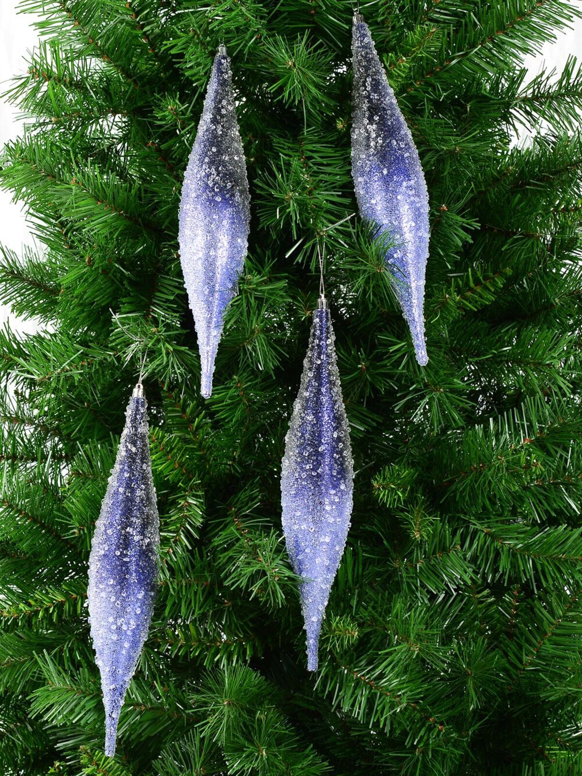 4x 33cm Blue With Frost Look Christmas Oval Finials — image 5