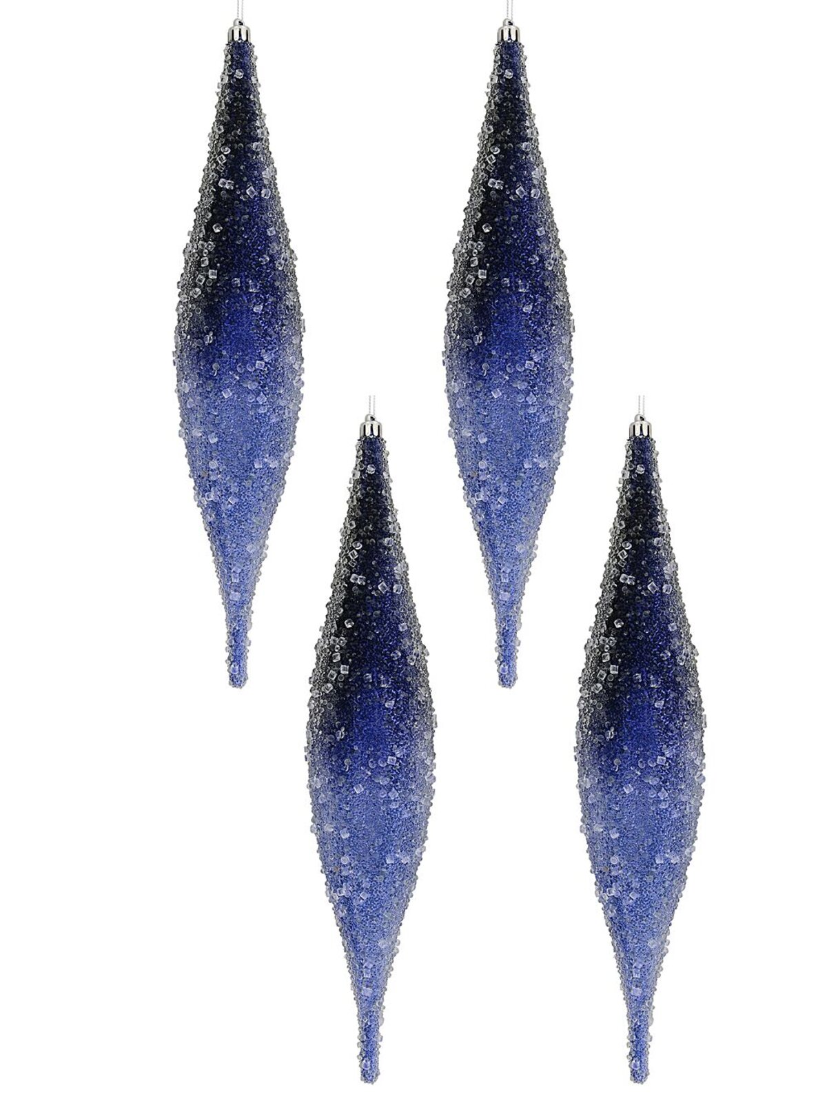 4x 33cm Blue With Frost Look Christmas Oval Finials — image 2