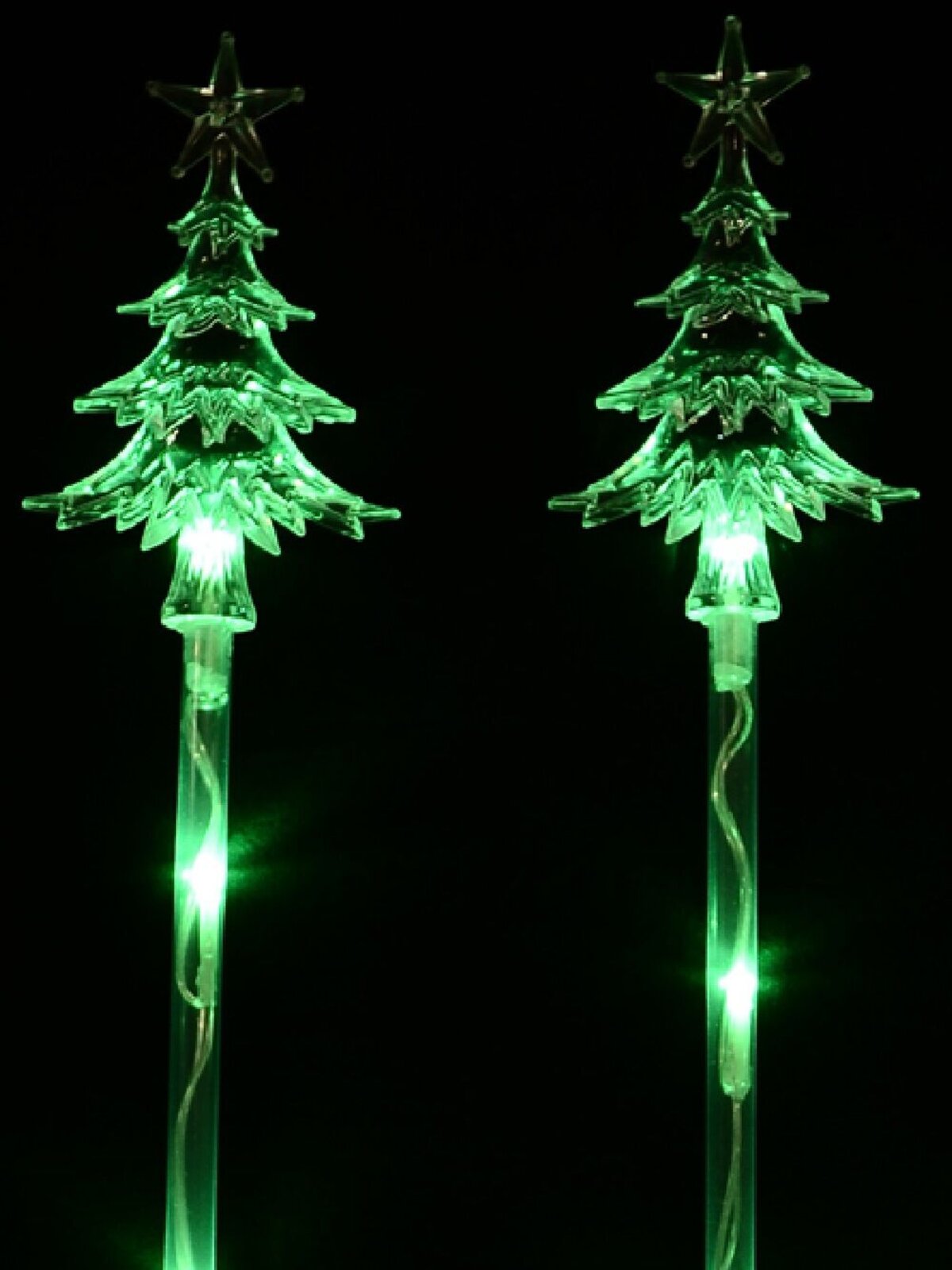 4x 57cm Green LED Christmas Trees & Stars On Poles Garden Path Light Set