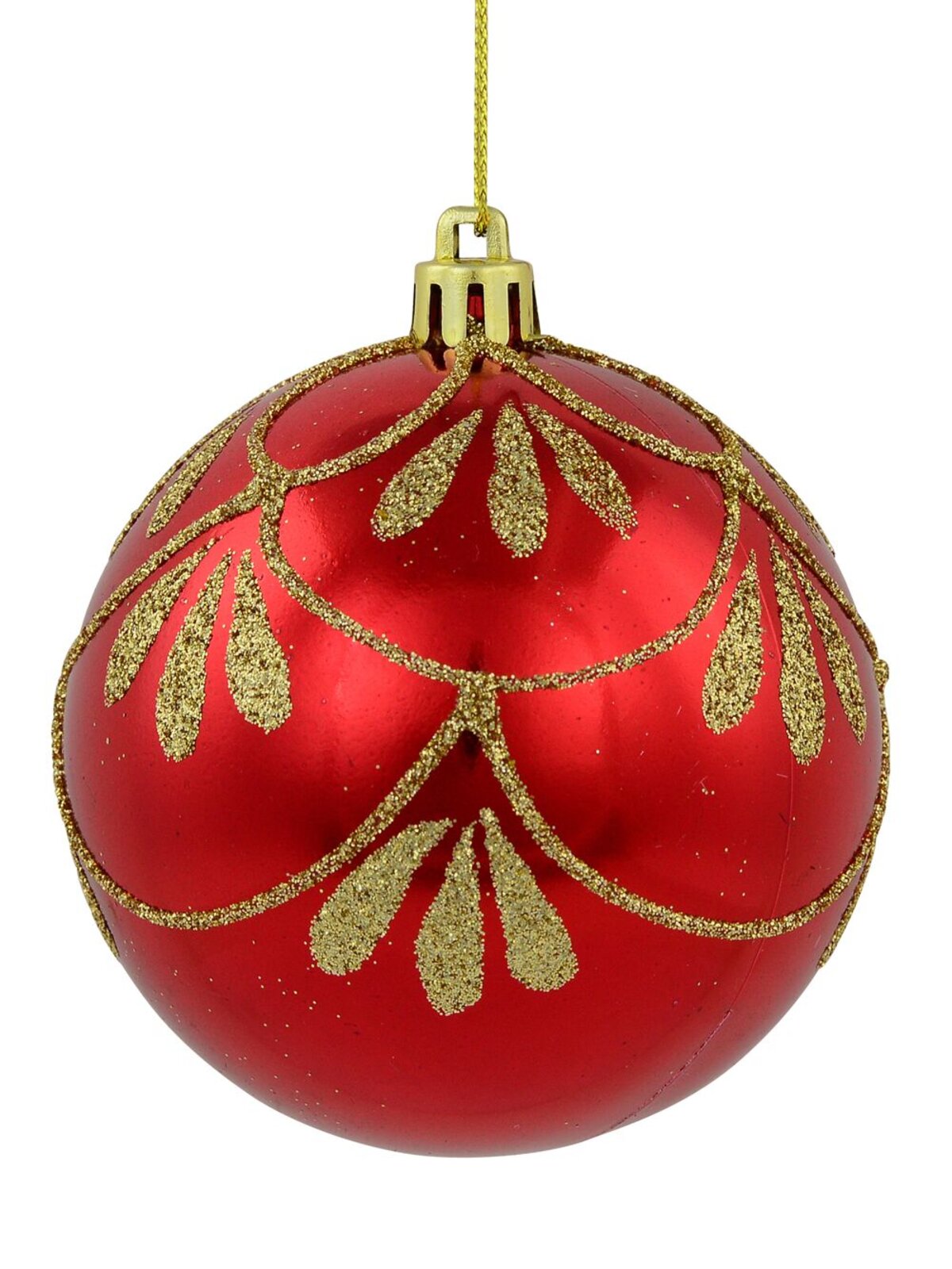 4x 80mm Metallic Red Christmas Baubles With Gold Glitter Ornate Design — image 3