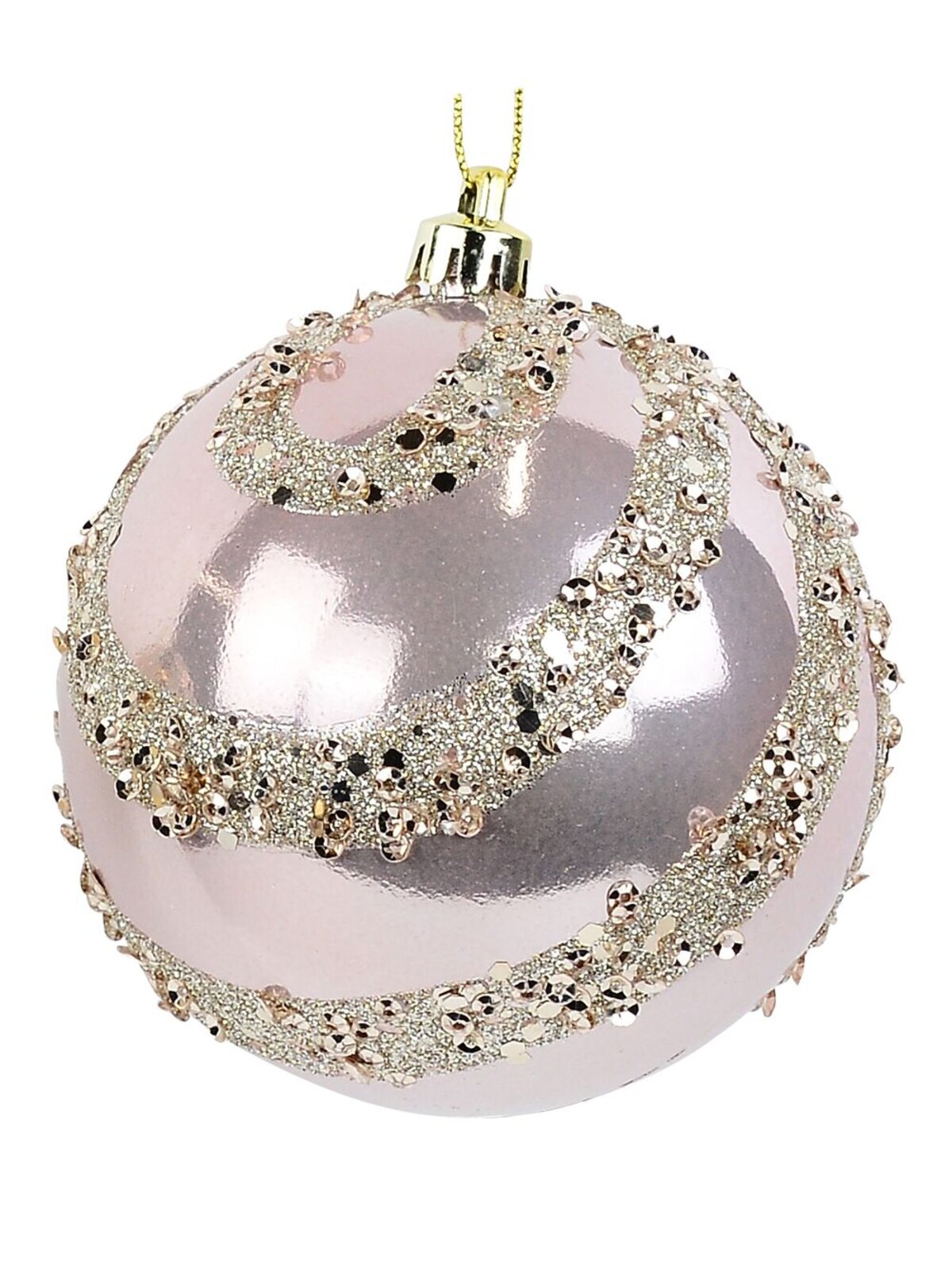 4x 80mm Pink & Gold Baubles With Sequin & Glitter Ribbon Bow Pattern — image 2