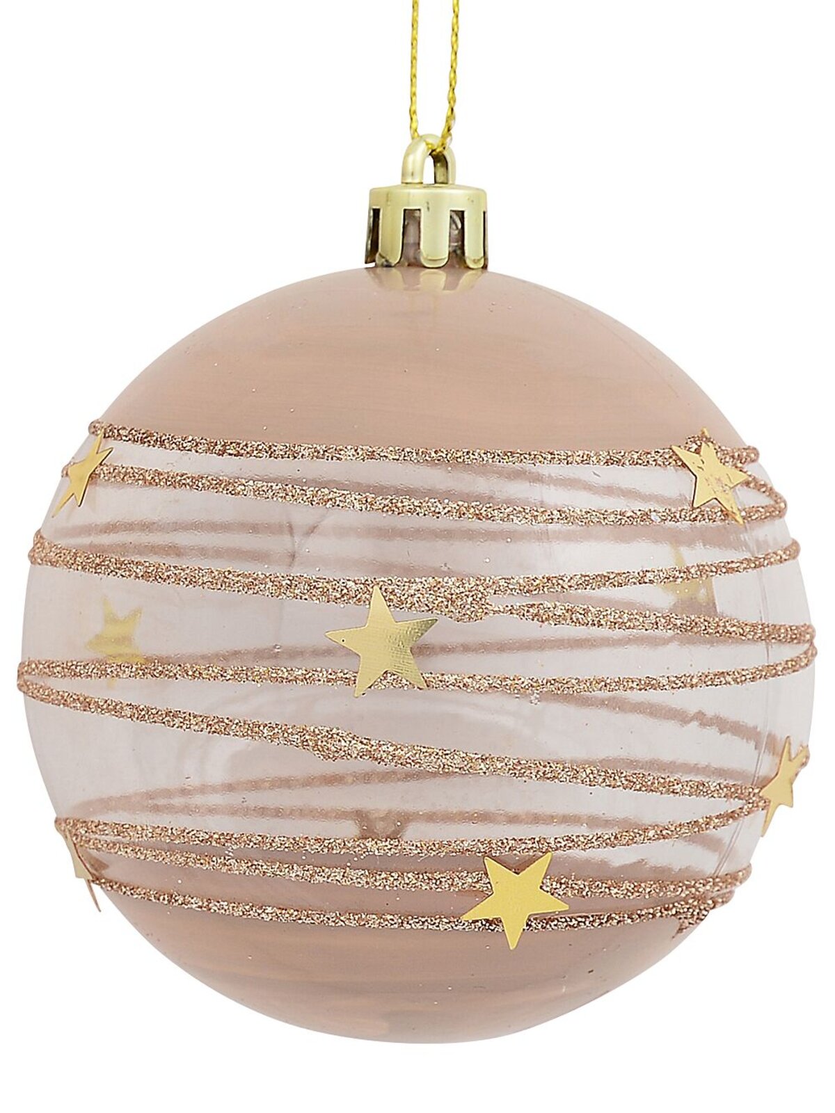 4x 80mm Taupe, White & Clear Baubles With Gold Stars & Glitter Lines — image 3