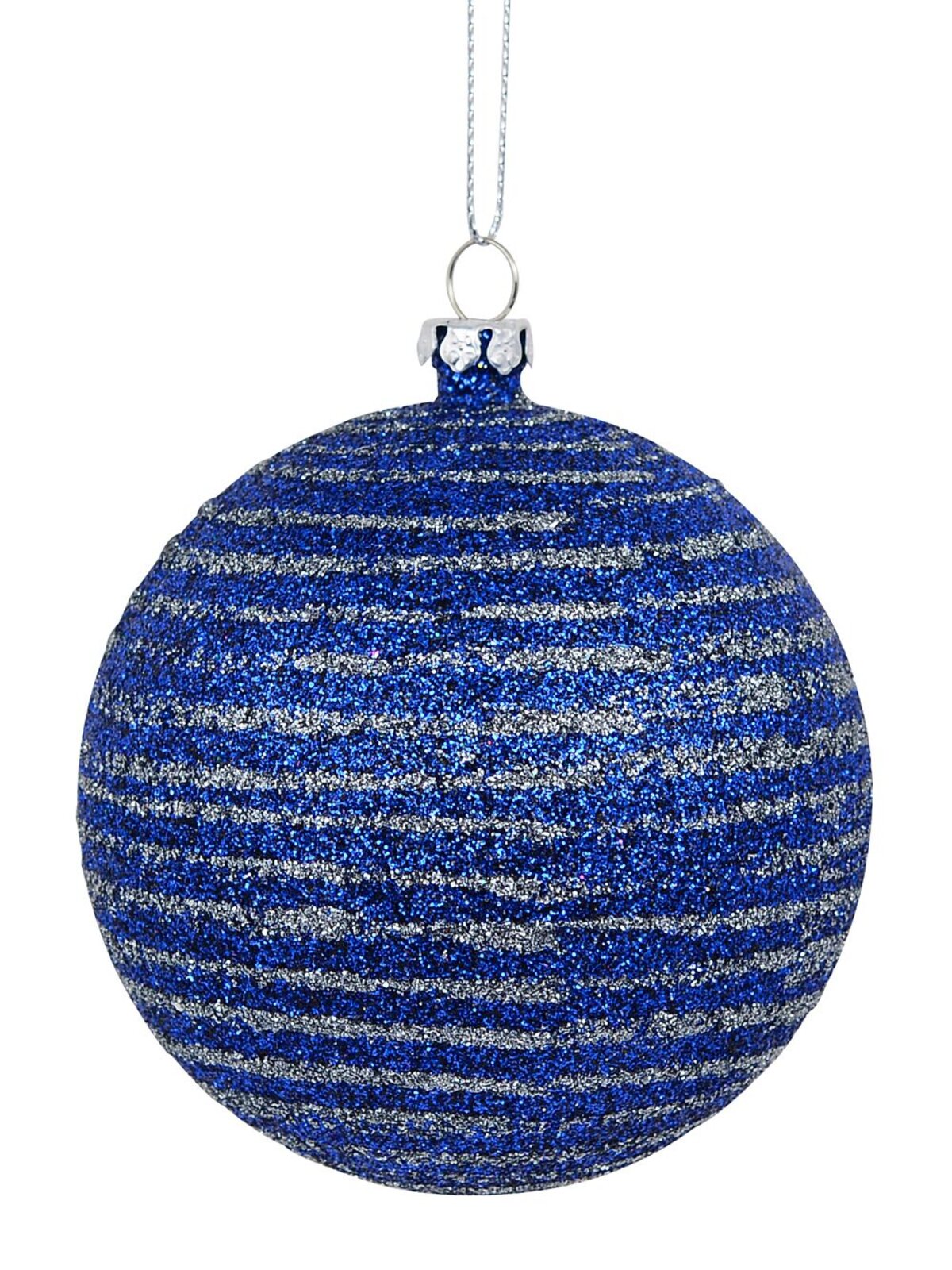 4x Dynamic Blue & Silver Statement Glitter Striped Baubles | 80mm — image 3