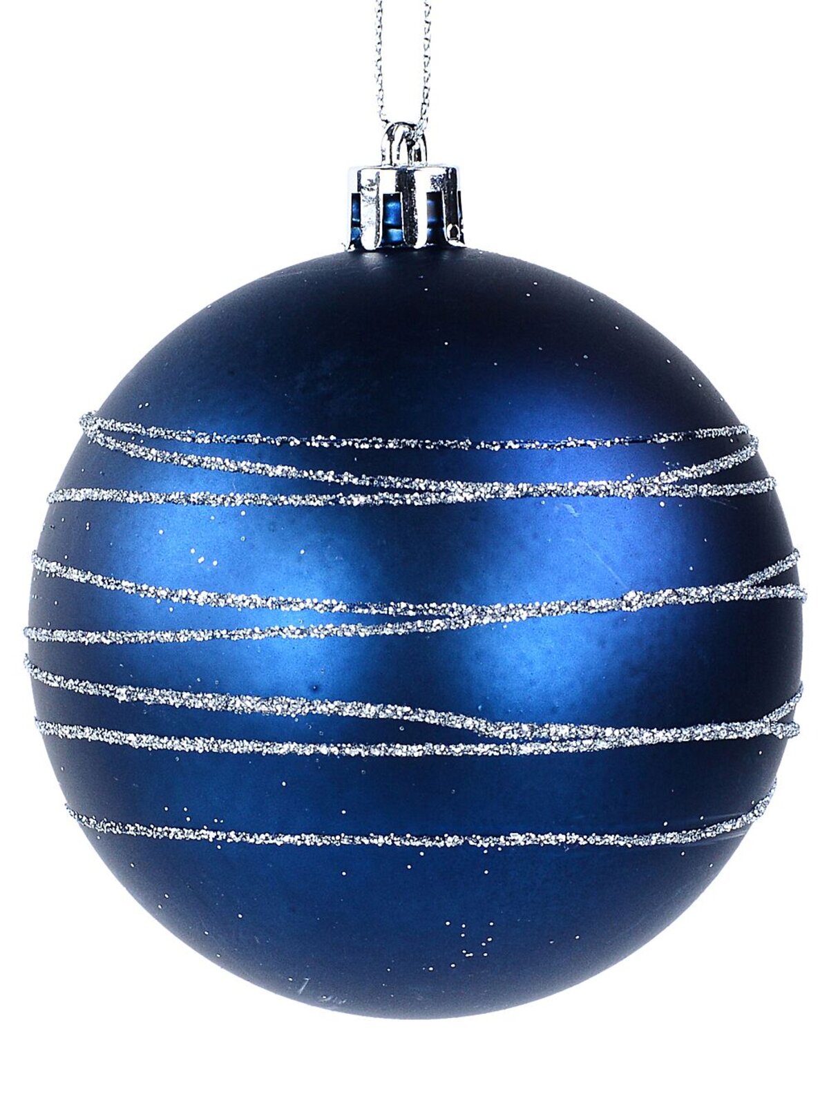 4x Dynamic Matte Blue Statement Silver Stripe Baubles | 80mm — image 3