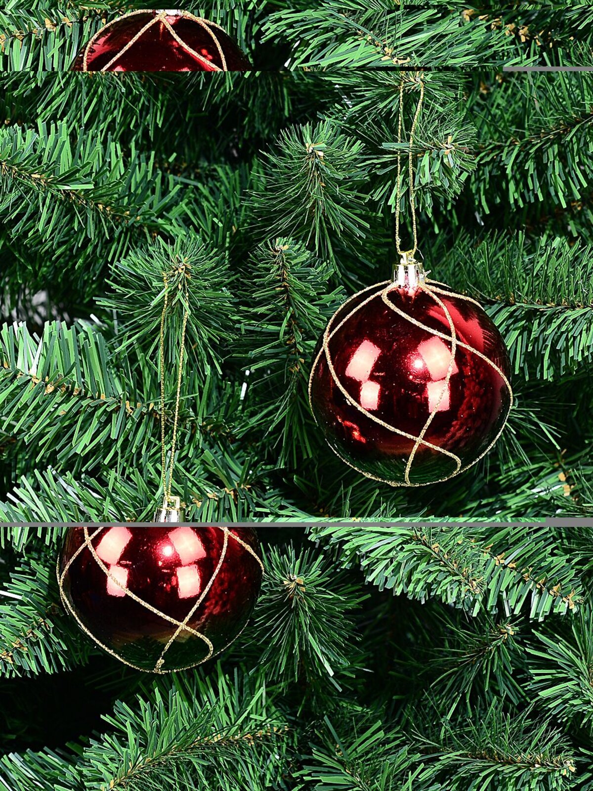 4x Dynamic Red & Green Statement Optical Fusion Glitter Baubles | 80mm — image 2