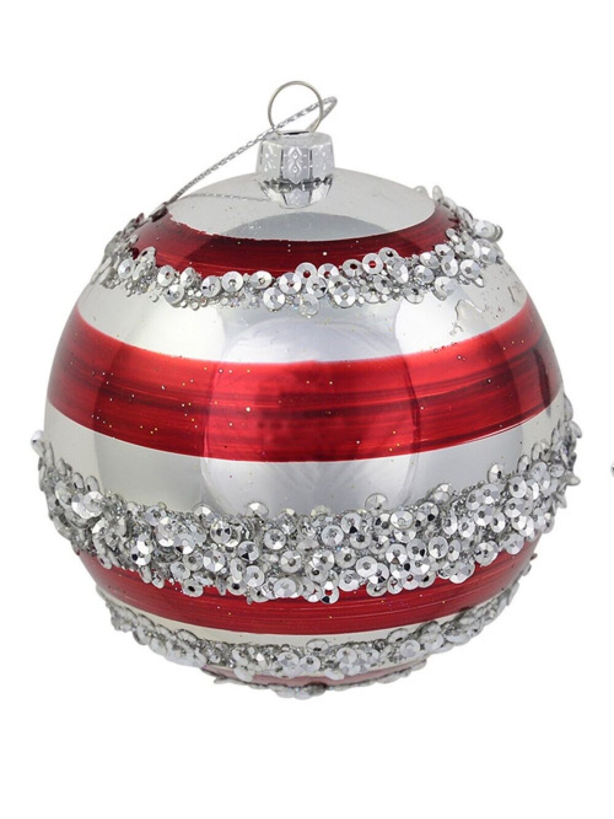 4x Dynamic Red & Silver Statement Striped Sequin Baubles | 80mm — image 2