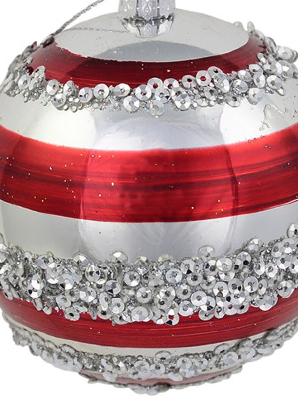 4x Dynamic Red & Silver Statement Striped Sequin Baubles | 80mm — image 3