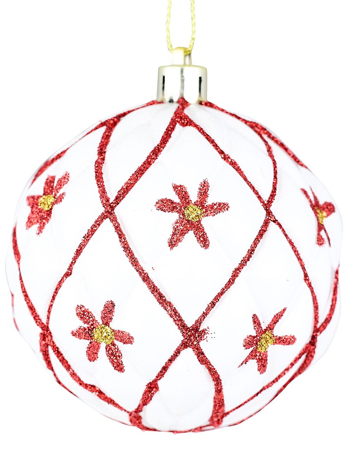 4x Dynamic Red & White Statement Diamond Glitter Baubles | 80mm — image 3
