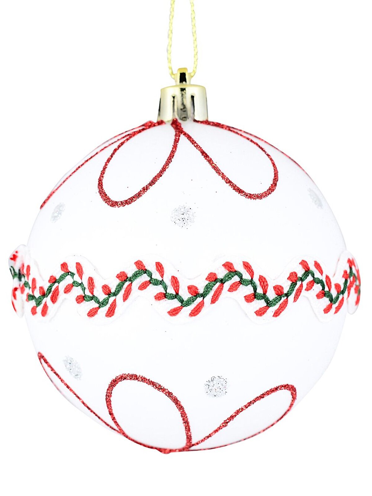4x Dynamic White Green & Red Statement Lace & Glitter Baubles | 80mm — image 5