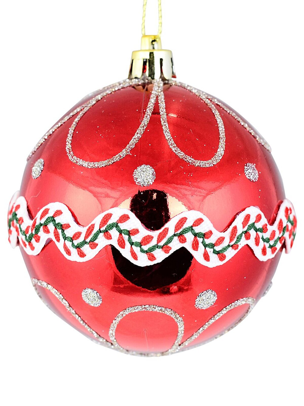 4x Dynamic White Green & Red Statement Lace & Glitter Baubles | 80mm — image 4