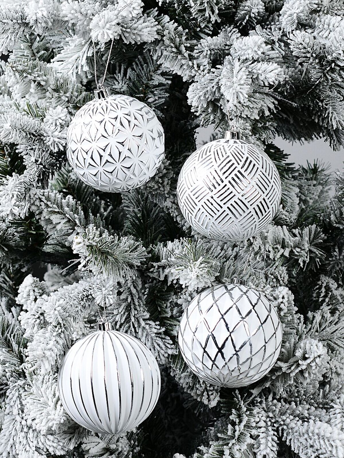 4x Dynamic White & Silver Signature Multi Textured Baubles | 10cm — image 6