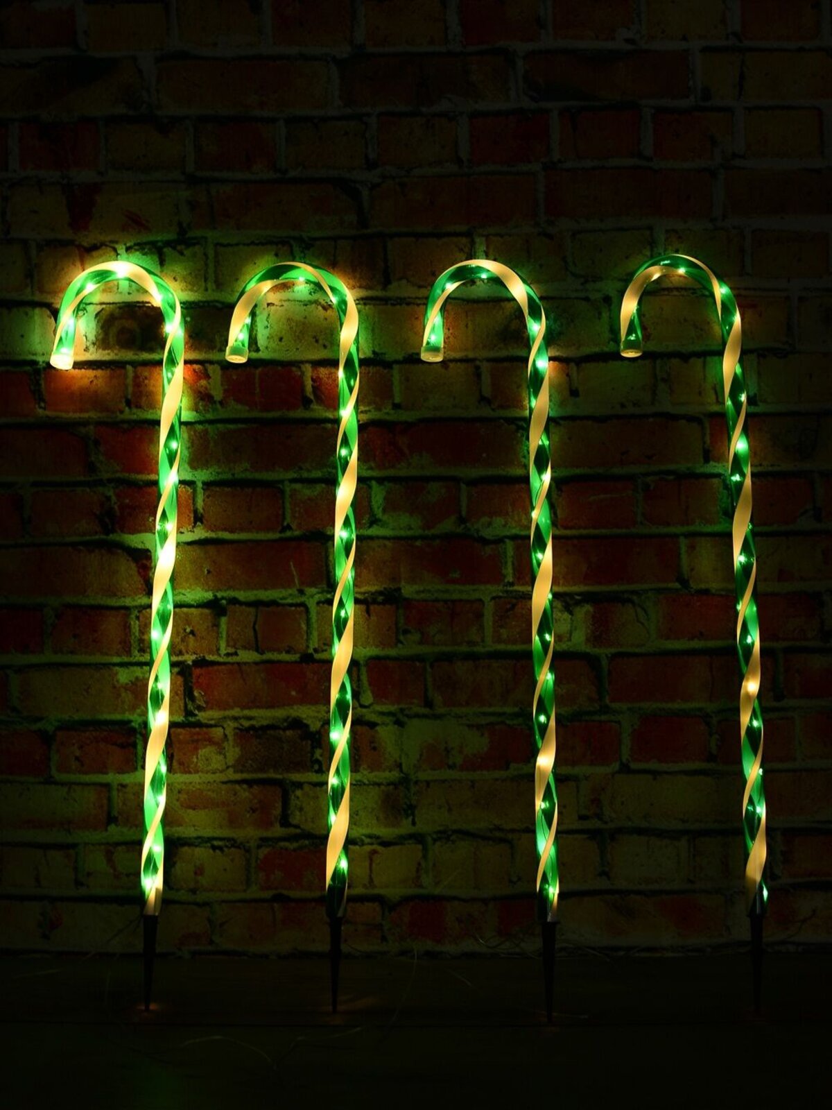 4x LED Christmas Candy Cane Path Lights - Green & White Garden Stakes | 80cm — image 5
