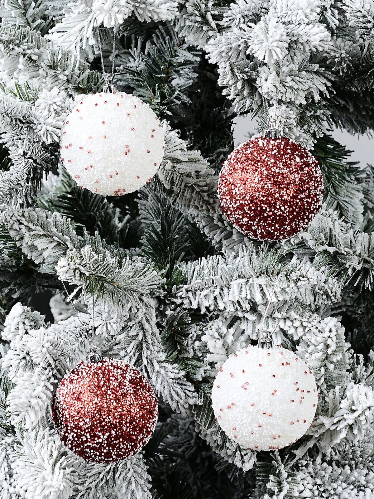 4x Lustrous Red & White Statement Sequin & Beaded Baubles | 80mm — image 2