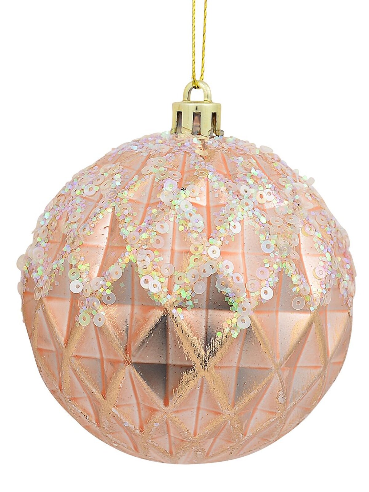 4x Opulent Rose Gold & White Statement Sequin & Diamond Baubles | 80mm — image 3
