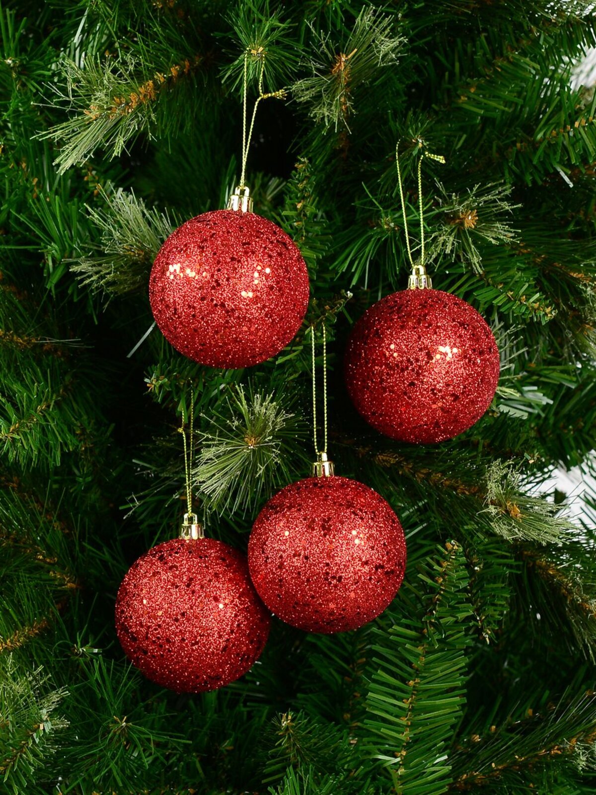 4x Radiant Red Metallic Sequin & Glitter Statement Baubles | 80mm — image 2