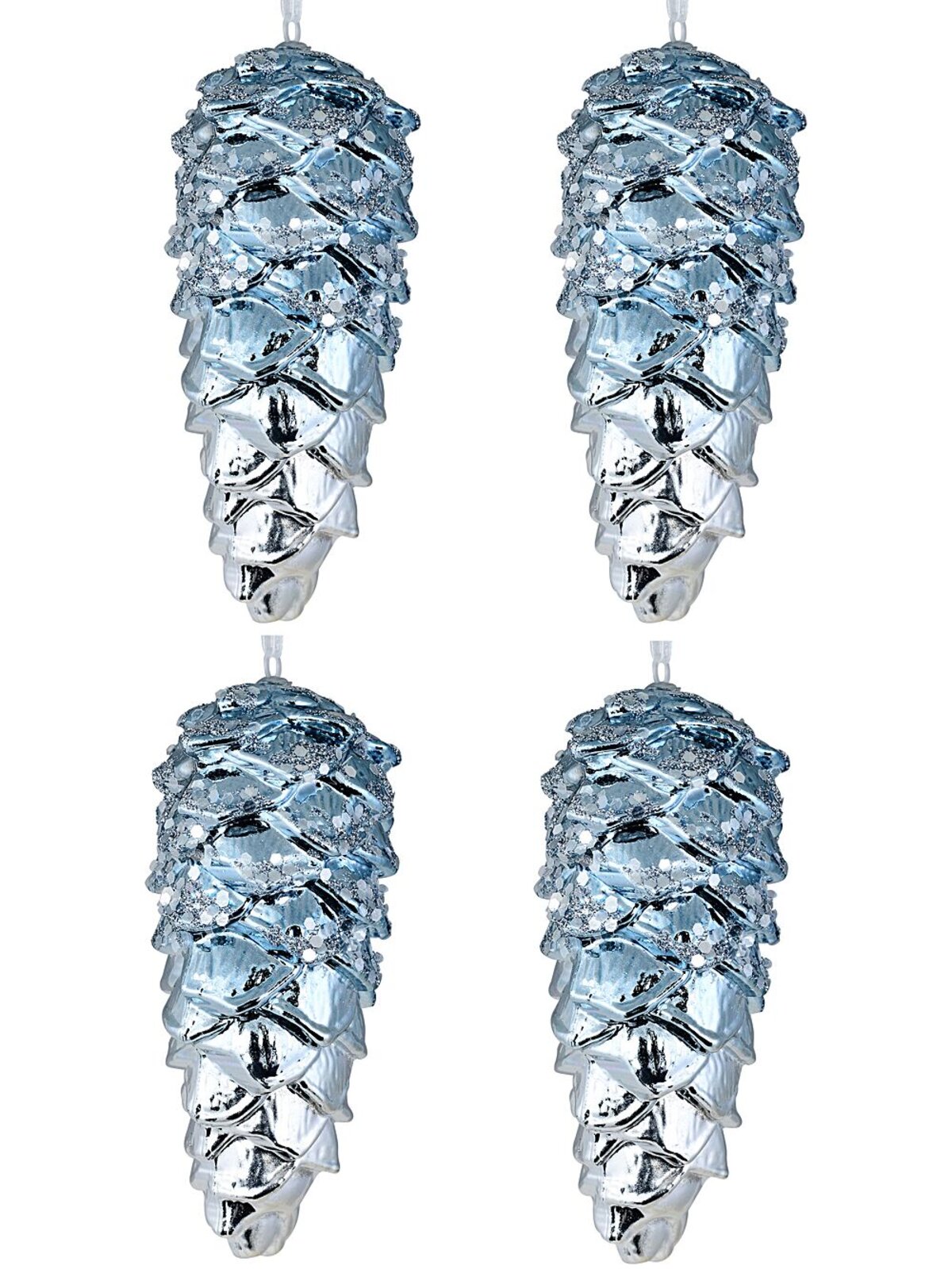 4x Silver Blue Two Tone Whimsical Signature Pinecone Finial Drops | 11cm — image 4