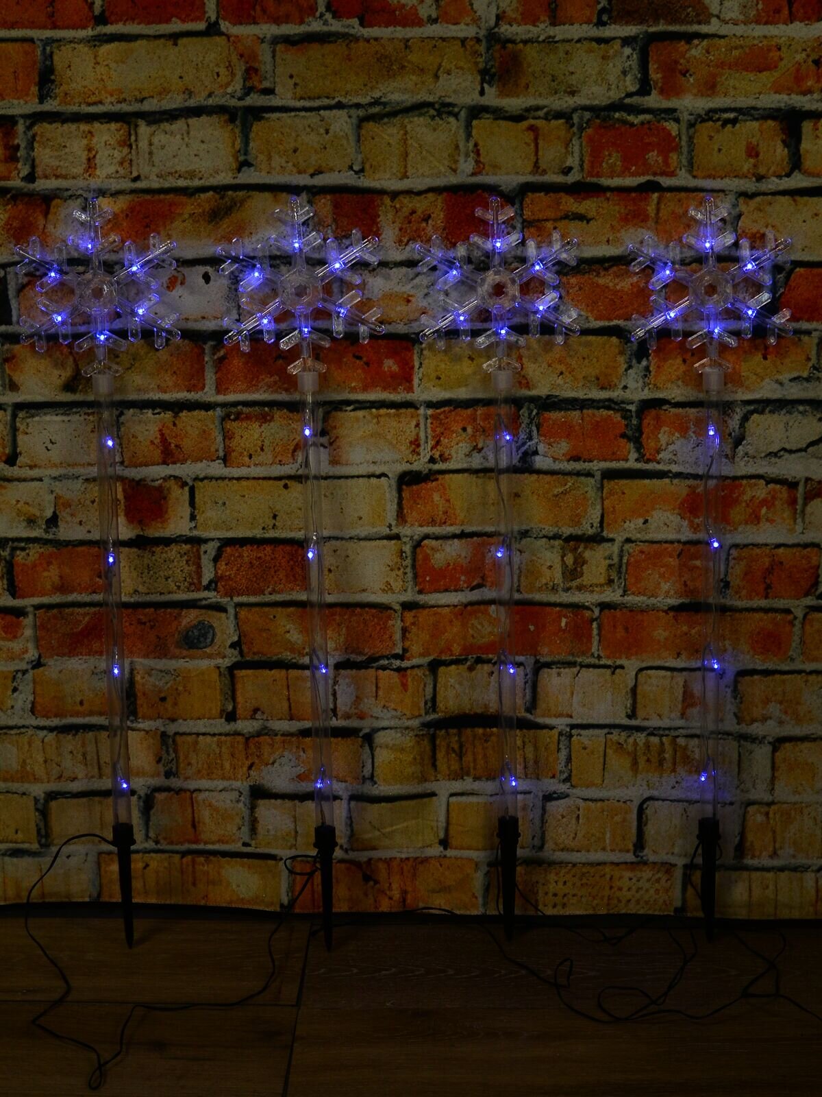 4x Solar LED Christmas Snowflake Path Lights - Blue Garden Stakes | 67cm — image 5