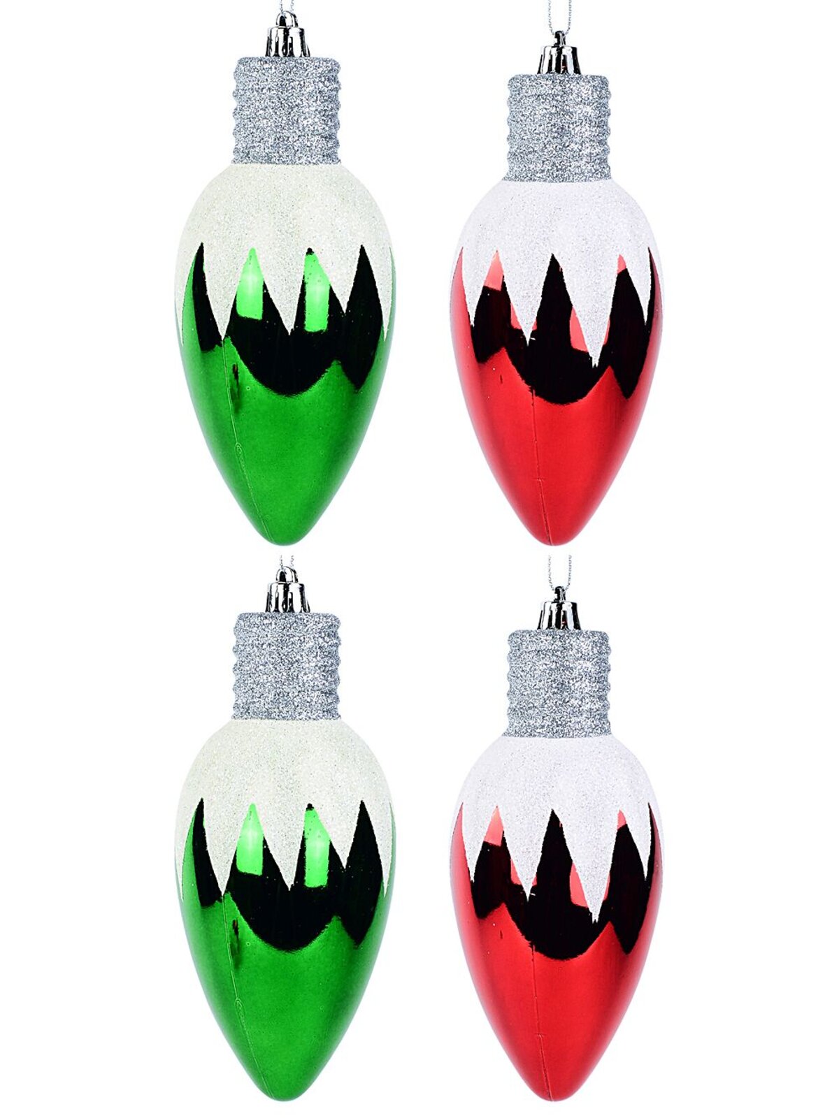 4x Whimsical Red & Green Majestic Icicle Light Bulb Baubles | 16cm — image 6