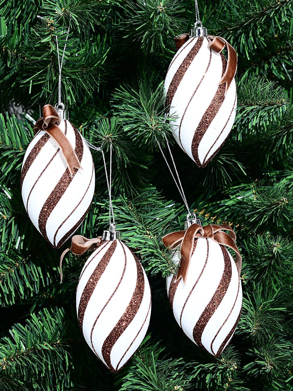 4x White & Brown Candy Swirl Whimsical Finial Drops | 12cm — image 5