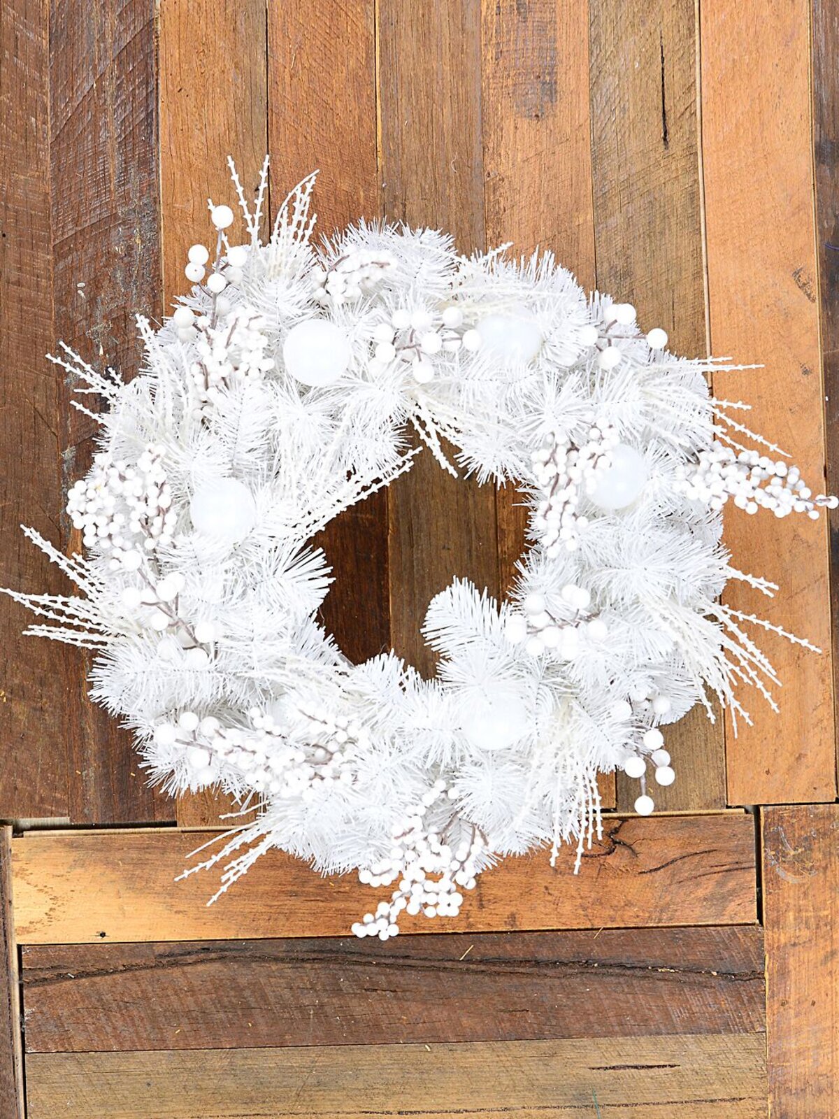 50cm Arctic White Christmas Wreath With Iridescent Berries & Juniper Picks — image 5