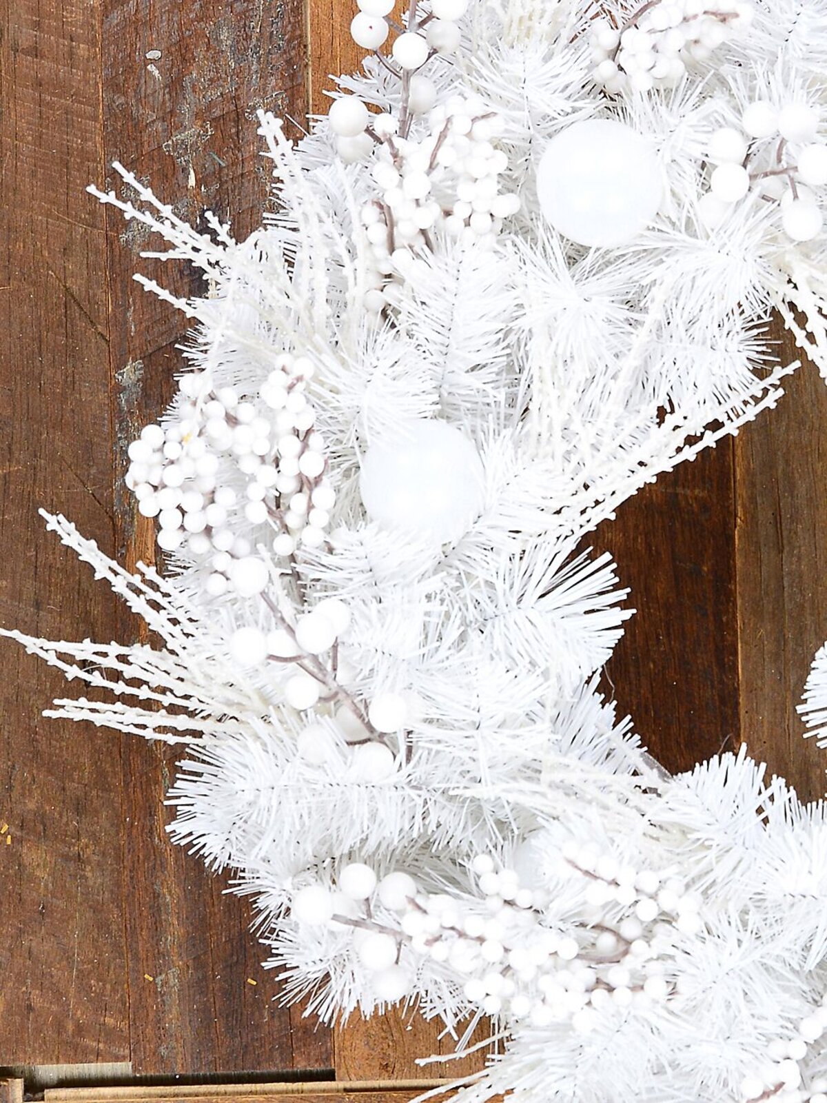 50cm Arctic White Christmas Wreath With Iridescent Berries & Juniper Picks — image 3