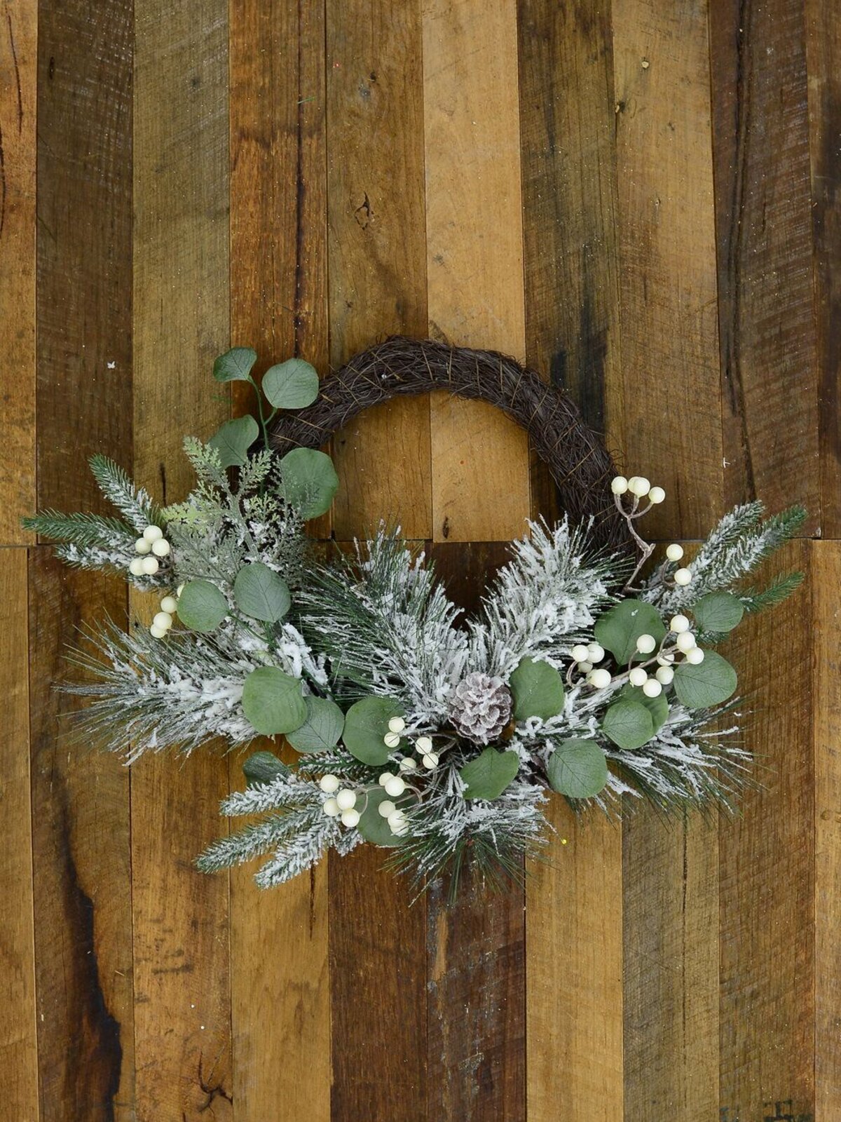 50cm Frosted Winter Christmas Wreath With Snowberries & Flocked Foliage — image 5