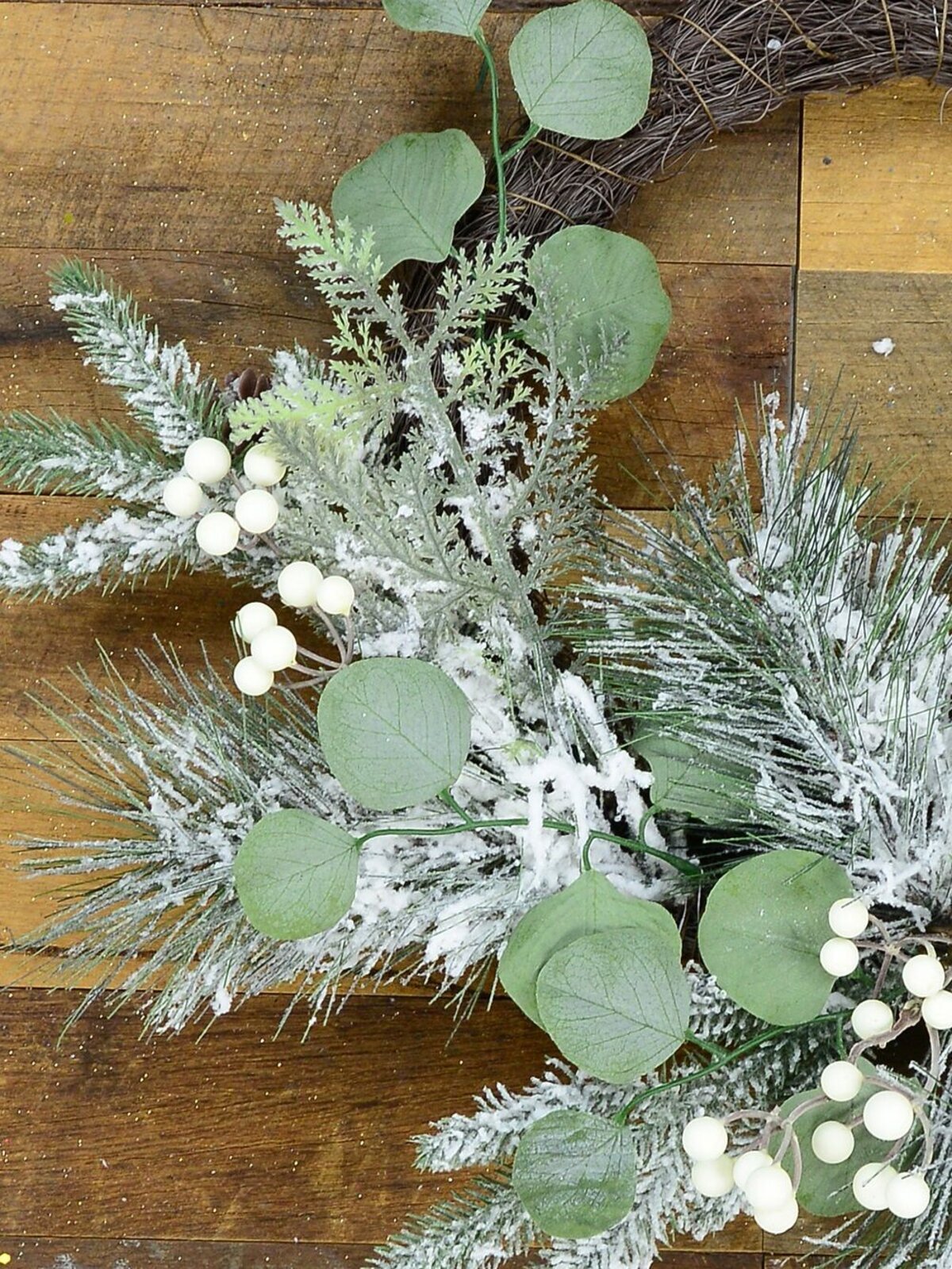 50cm Frosted Winter Christmas Wreath With Snowberries & Flocked Foliage — image 3