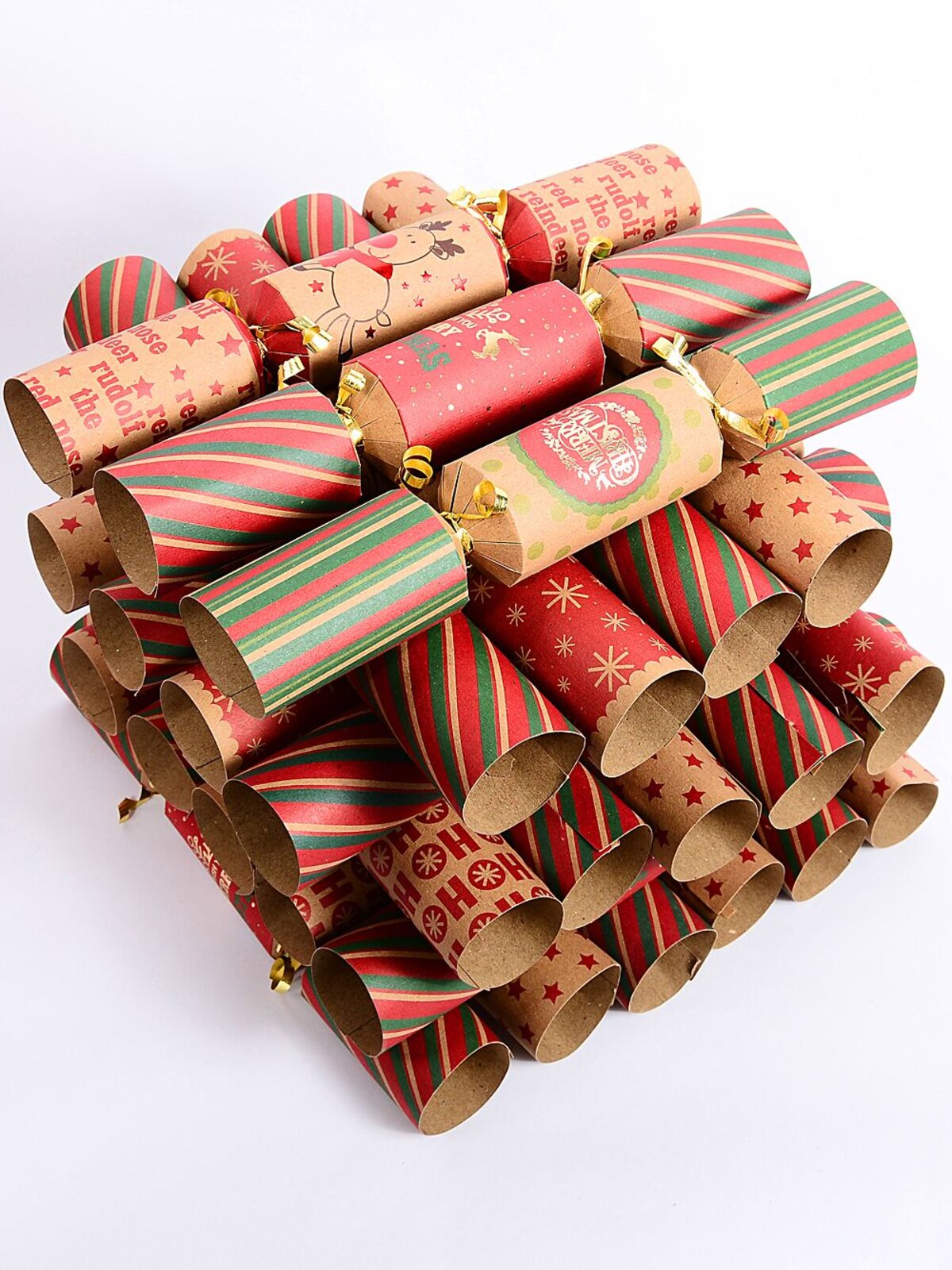 50x 30cm Natural Kraft With Red & Green Christmas Cracker Bon Bons — image 3