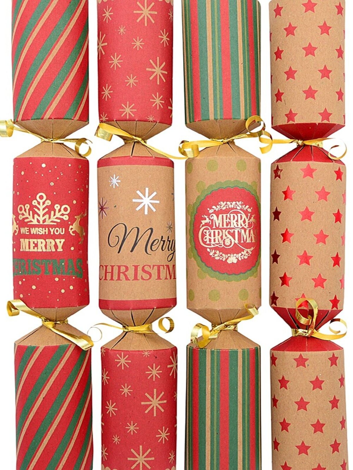 50x 30cm Natural Kraft With Red & Green Christmas Cracker Bon Bons — image 2