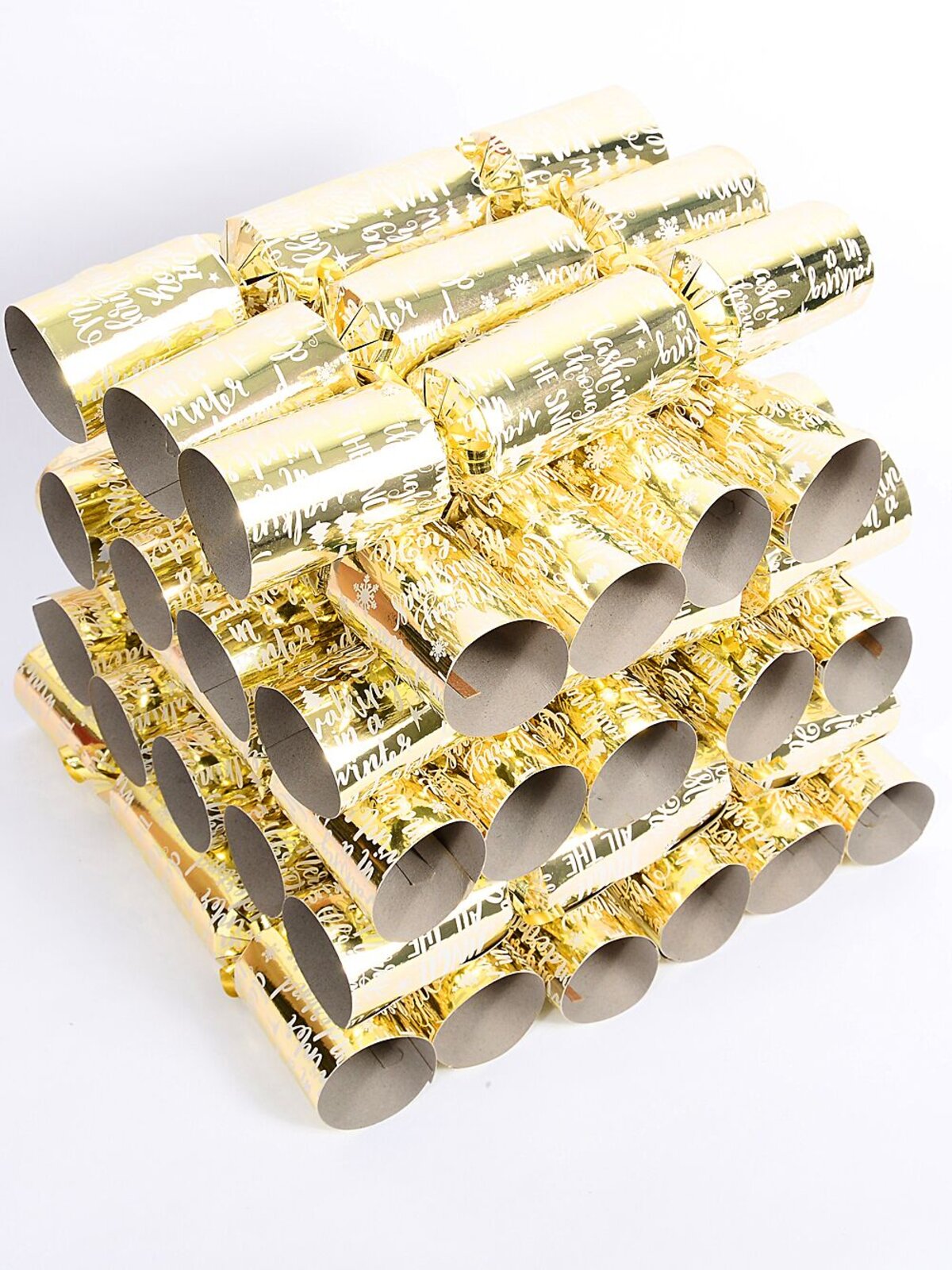 50x 30cm Shiny Gold With White Christmas Text & Snowflakes Cracker Bon Bons — image 2