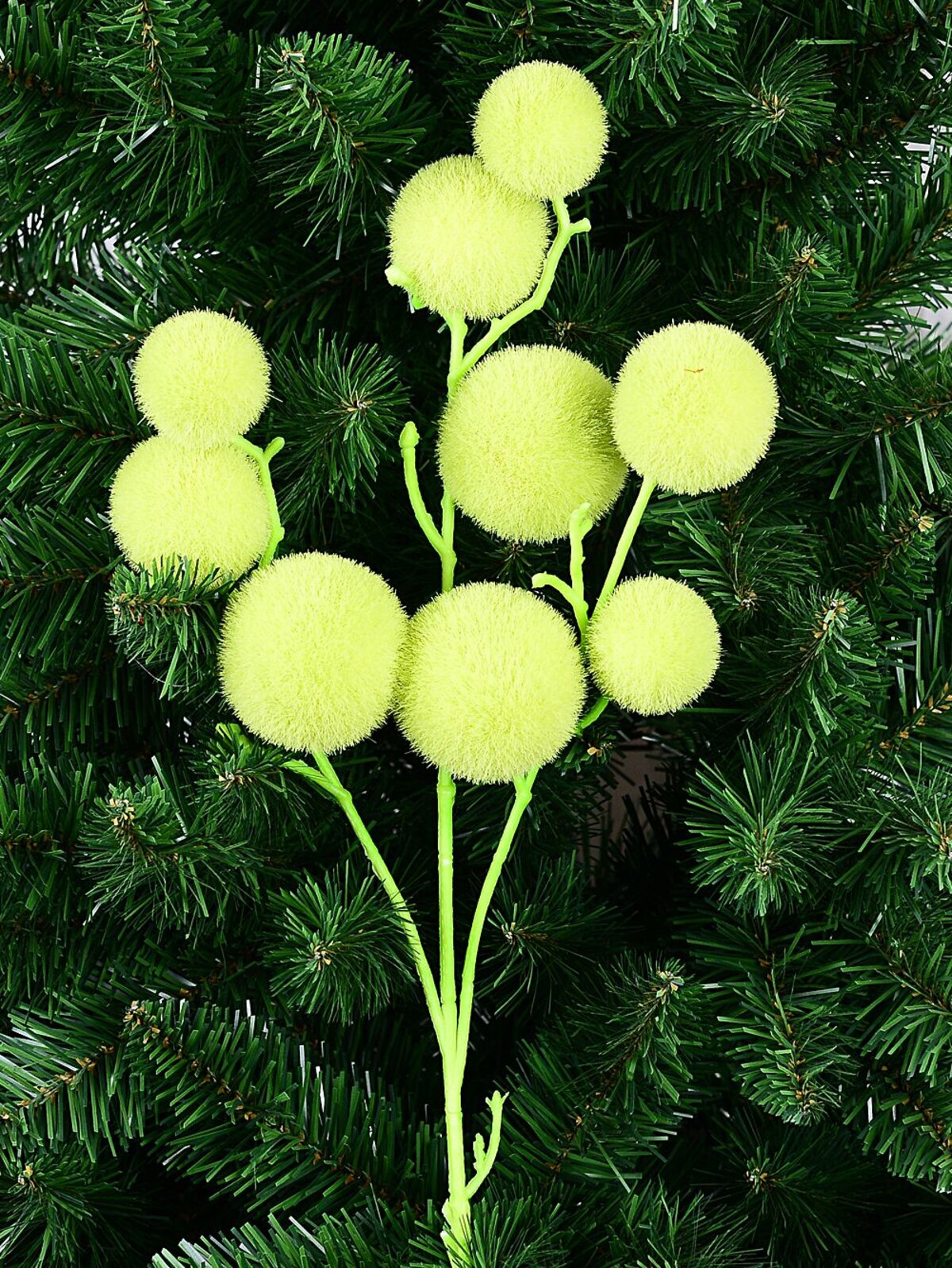 Light Lime Green Flocked Ball Bauble Christmas Stem | 52cm — image 3