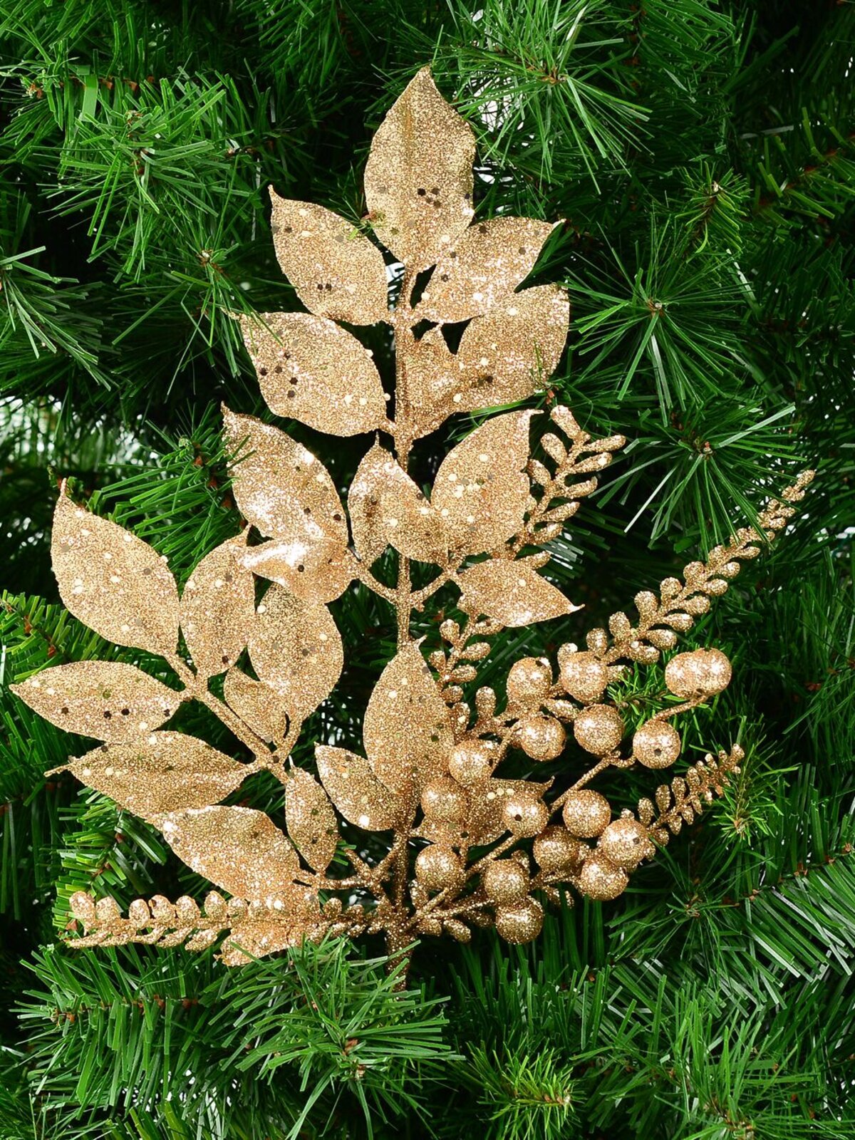 Gold Leaf Berry & Eucalyptus Native Spray Long Christmas Stem | 54cm — image 2
