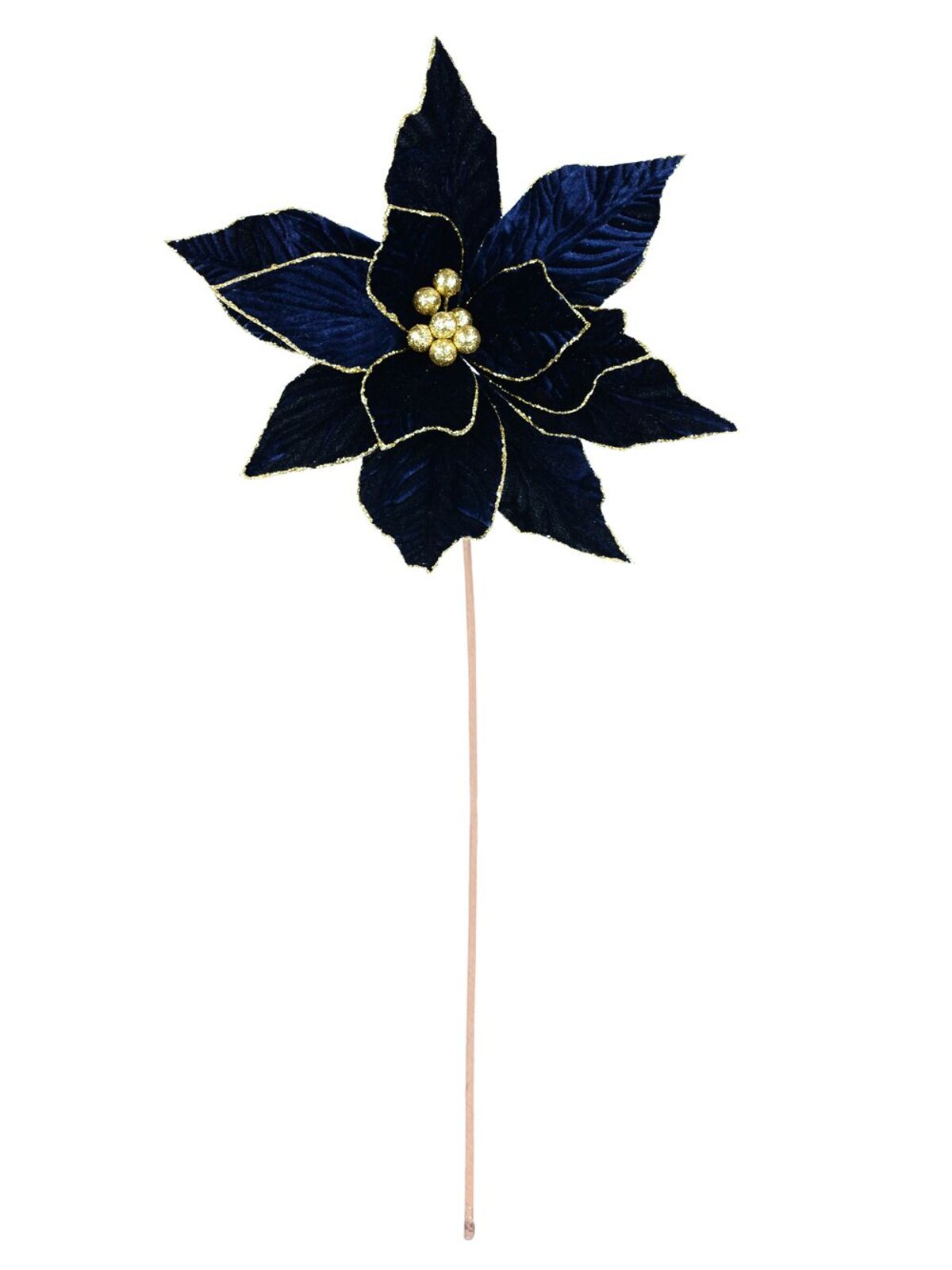 Royal Blue Velvet & Gold Poinsettia Long Christmas Stem | 54cm — image 3