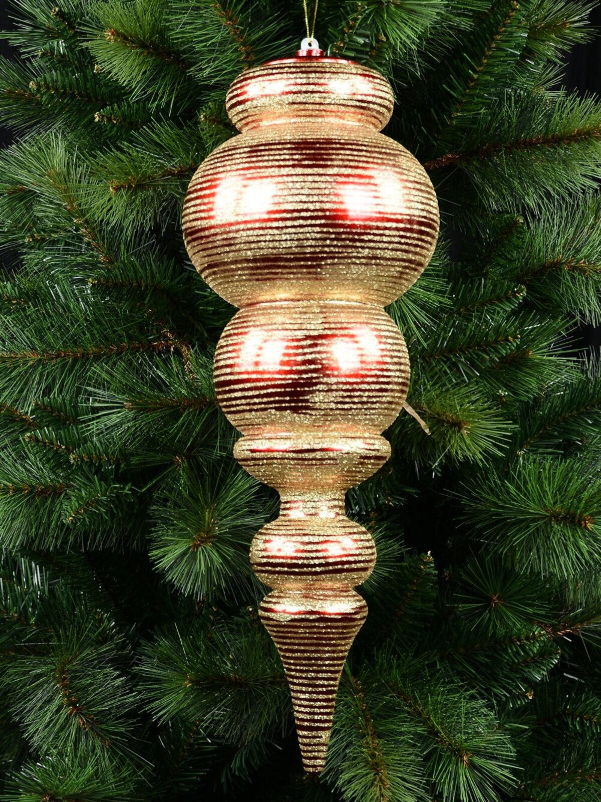 Apple Red & Gold Glitter Striped Large Display Ellipsoid Finial | 55cm — image 5