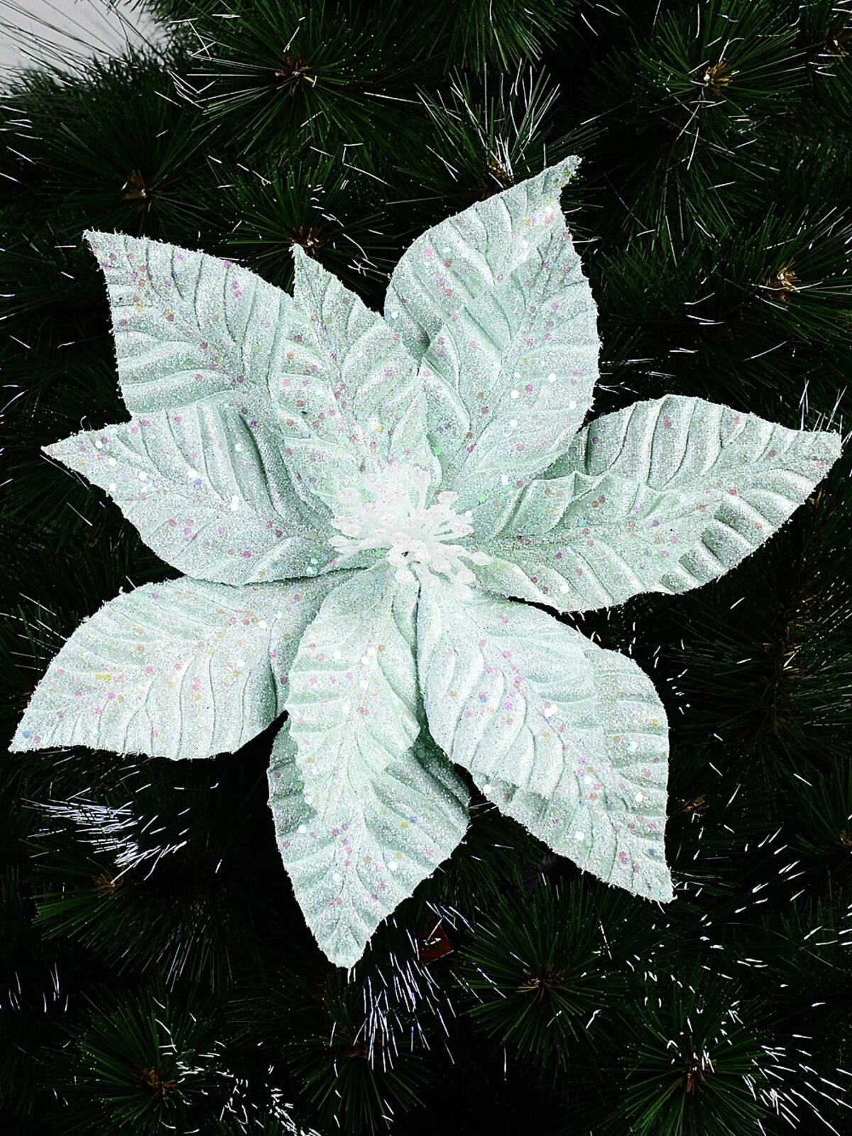 Fairy Floss Turquoise Poinsettia With Sequins Long Christmas Stem | 55cm — image 2