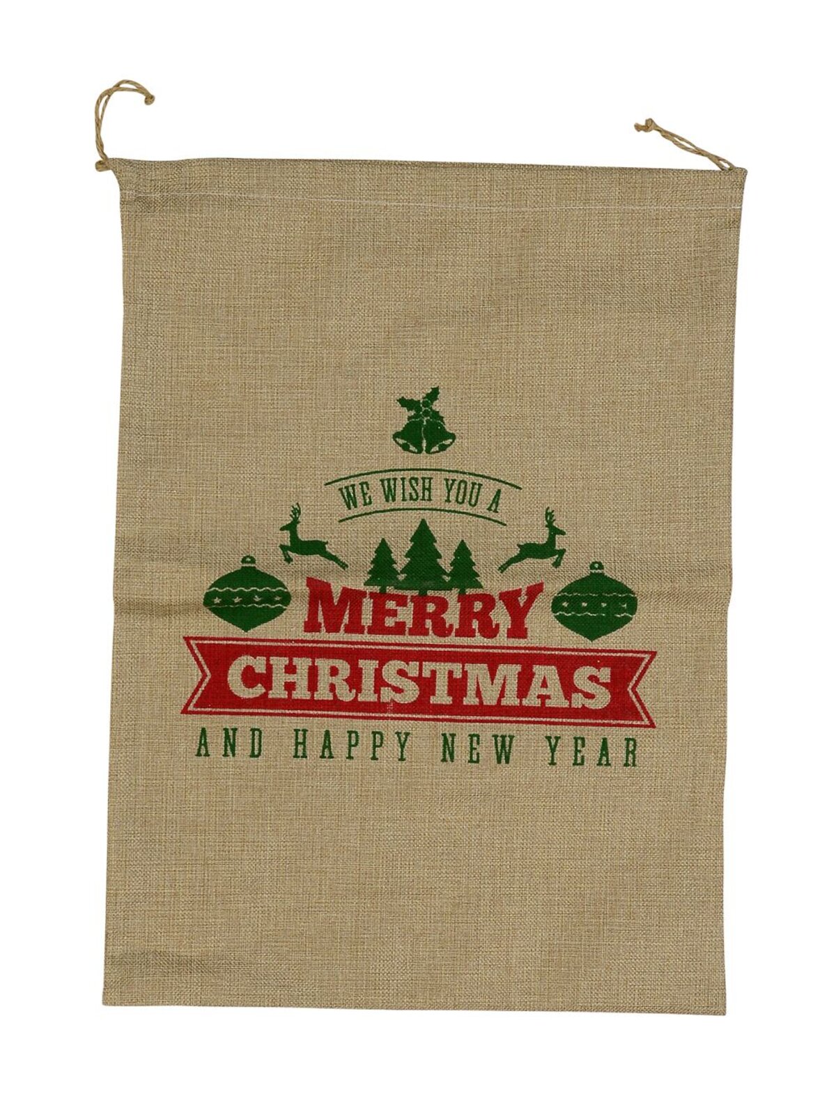 55cm Jute We Wish You A Merry Christmas & Happy New Year Santa Sack — image 2