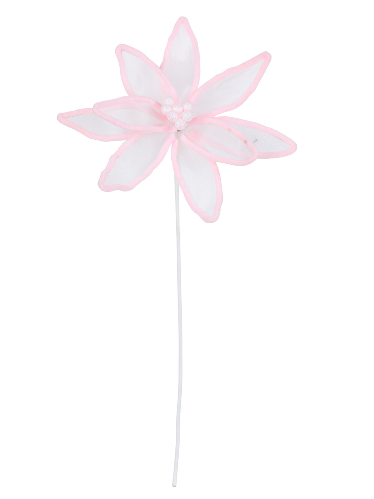 55cm Organza Petal Fairy Floss Pink Poinsettia Long Christmas Stem — image 3