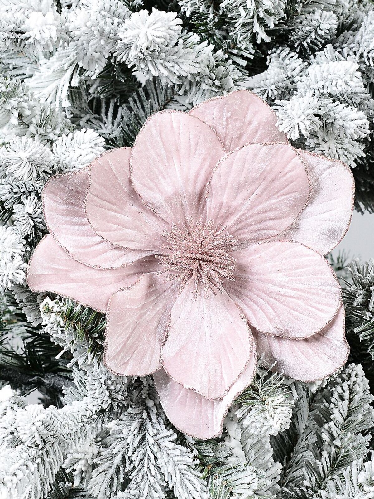 Pale Pink Fabric With Glitter Magnolia Long Christmas Stem | 56cm — image 2
