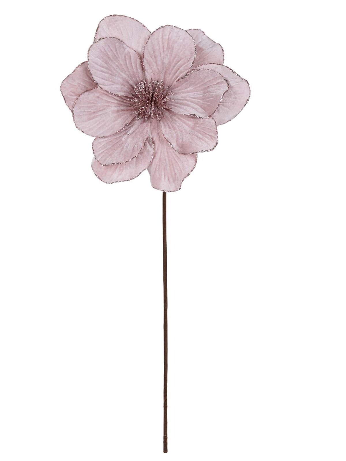 Pale Pink Fabric With Glitter Magnolia Long Christmas Stem | 56cm — image 3