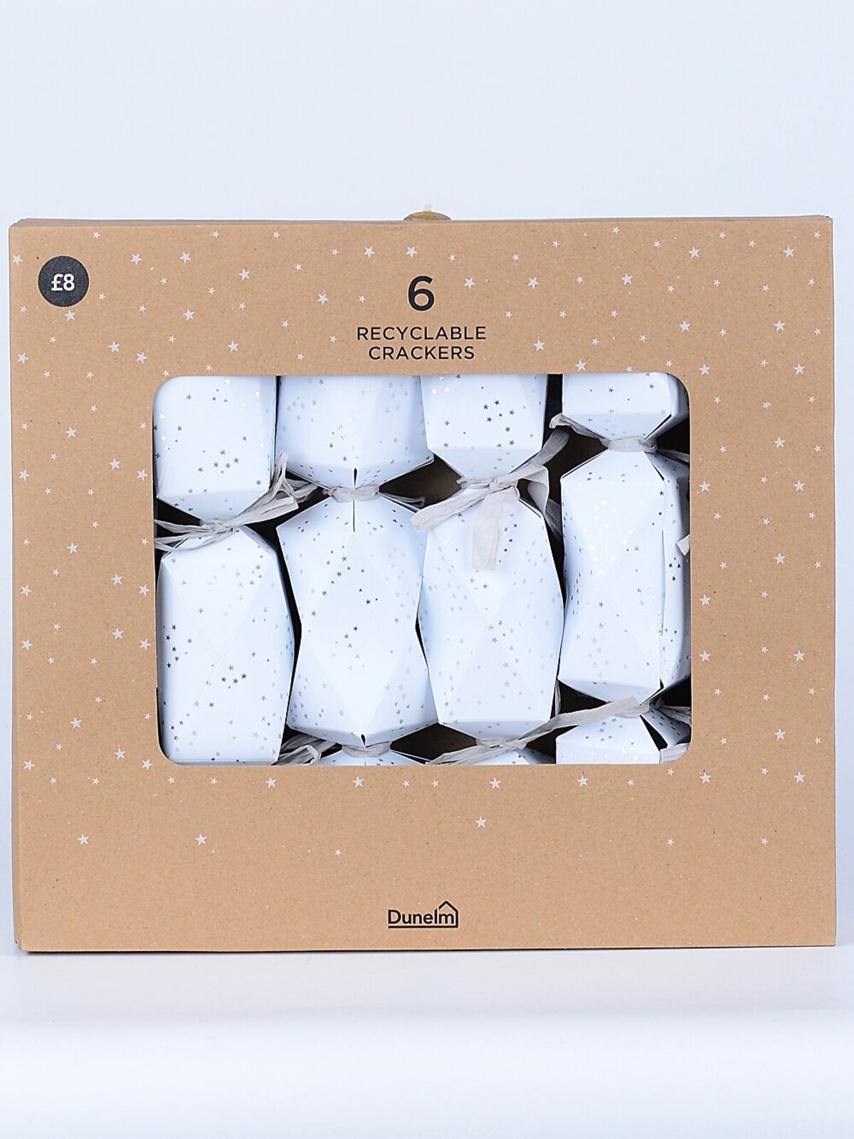 6 x 32cm White With Silver Stars Rectangular Prism Christmas Cracker Bon Bons — image 2